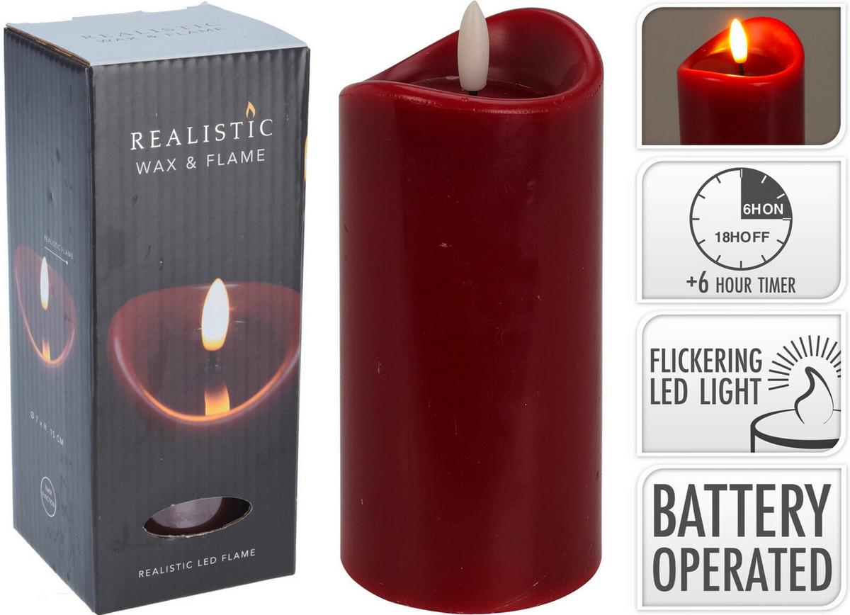 LED SVÍČKA SVEN -PAZ- - tmavě červená, Konvenční, přírodní materiály (7/15cm)