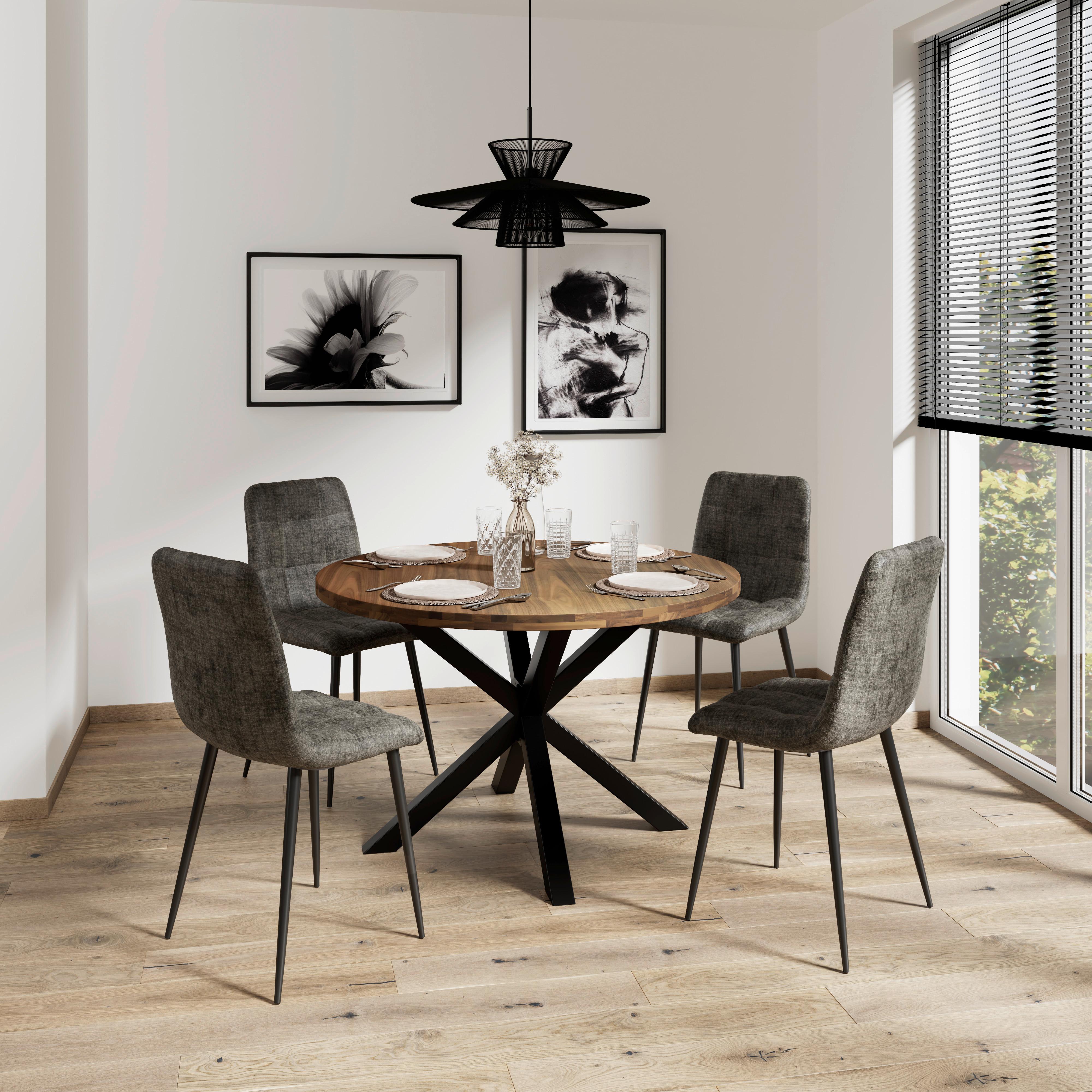 Jedálenský stôl Rene, P: 120 cm - čierna/farba akácie, Modern, kov/drevo (120/76cm) - Bessagi Home