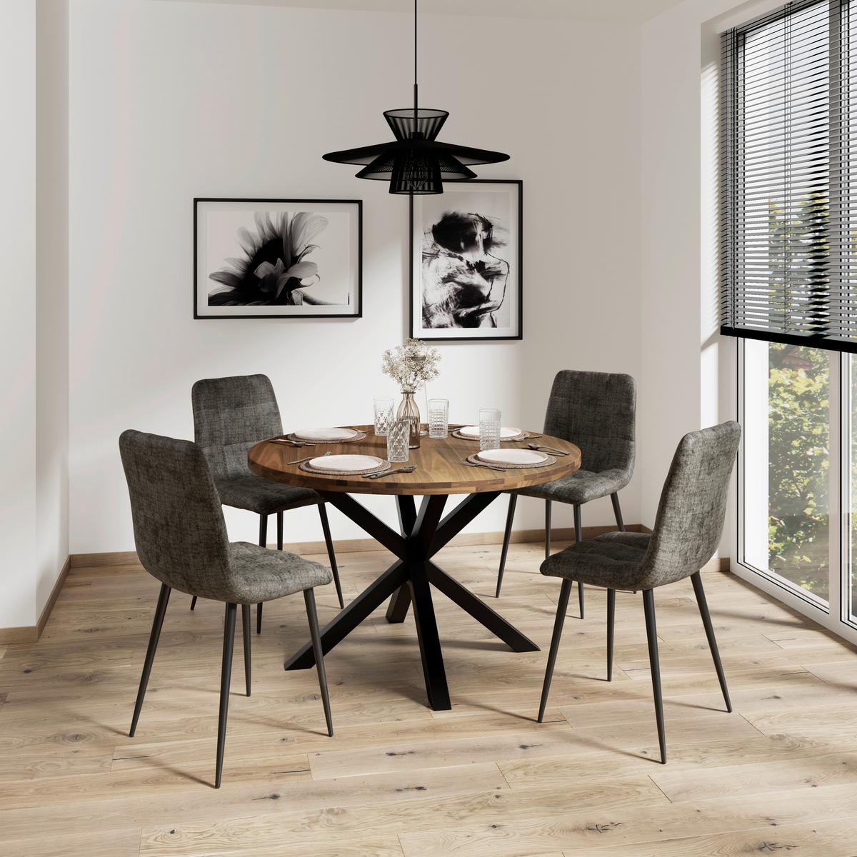 Jedálenský stôl Rene, P: 120 cm - čierna/farba akácie, Modern, kov/drevo (120/76cm) - Bessagi Home