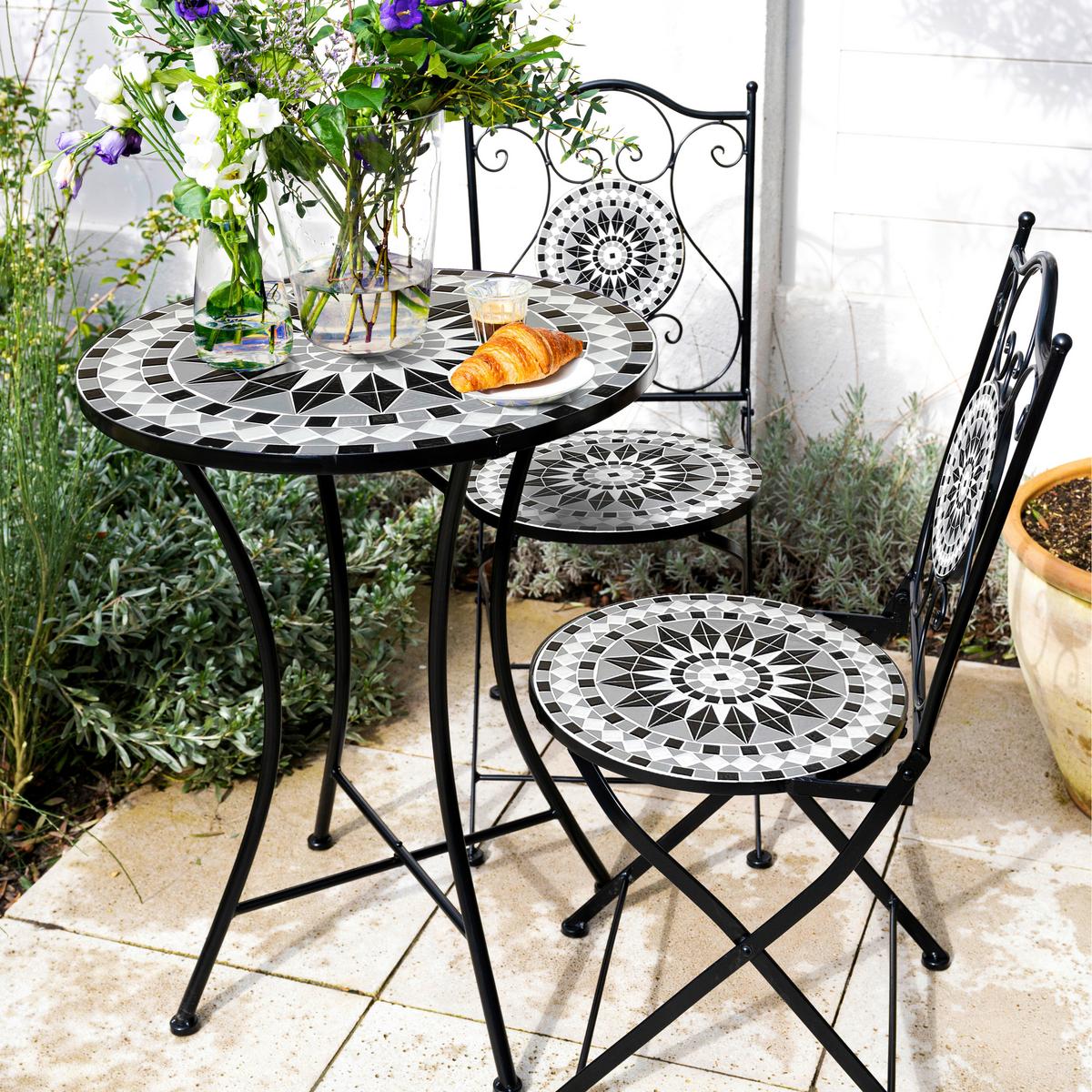 Gartenset Amelie Classic - Schwarz/Weiß, Design, Keramik/Metall (60/75/75cm) - Ambia Garden