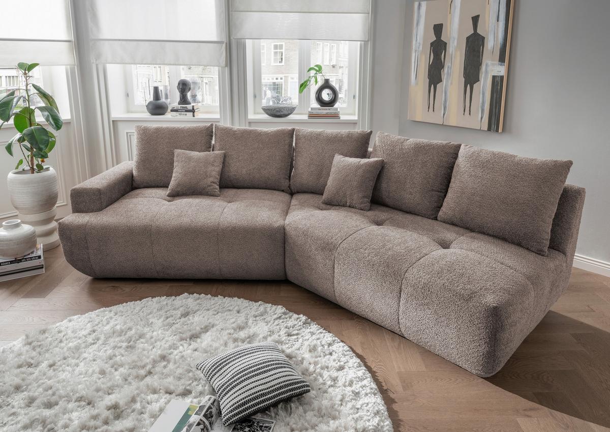 Big Sofa Fertilia Mit Kissen B: 323 Cm Taupe Bouclé - Taupe/Schwarz, MODERN, Textil (323/91/155cm) - Livetastic