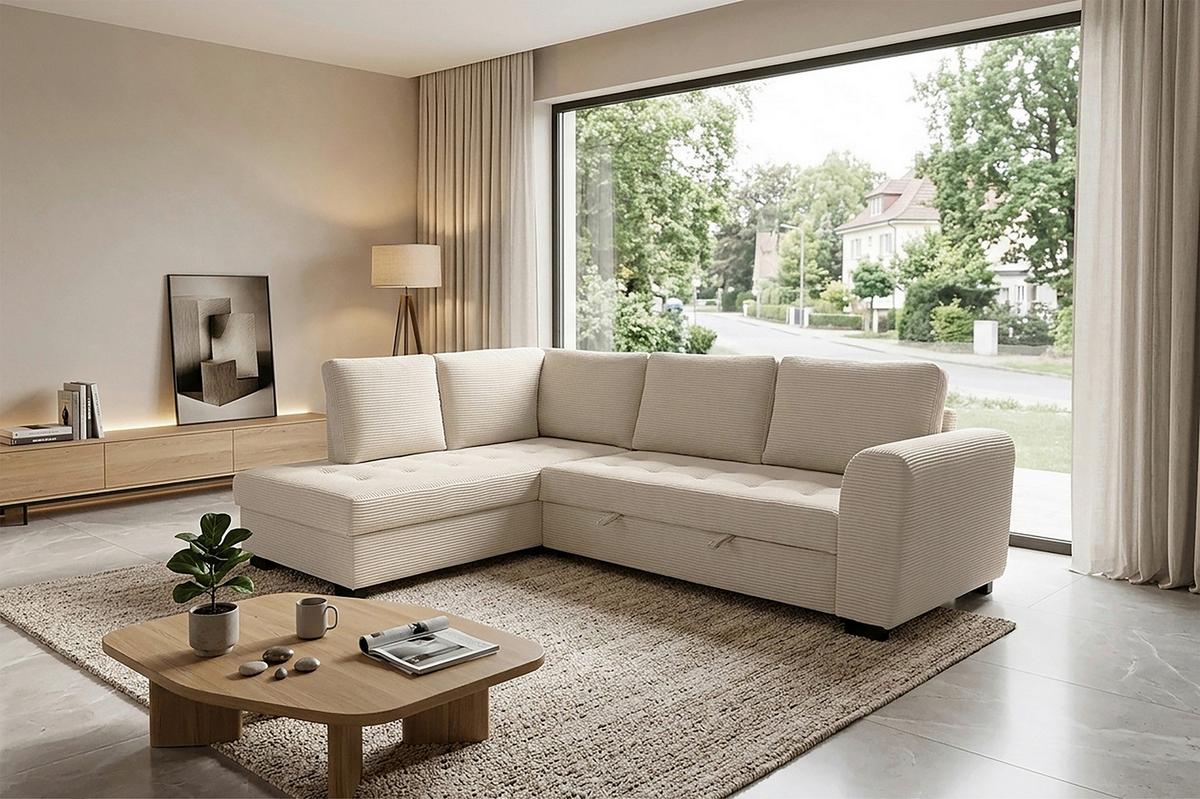 Ecksofa John Creme S: 178x239 Cm - Creme/Schwarz, Trend, Textil (178/239cm)