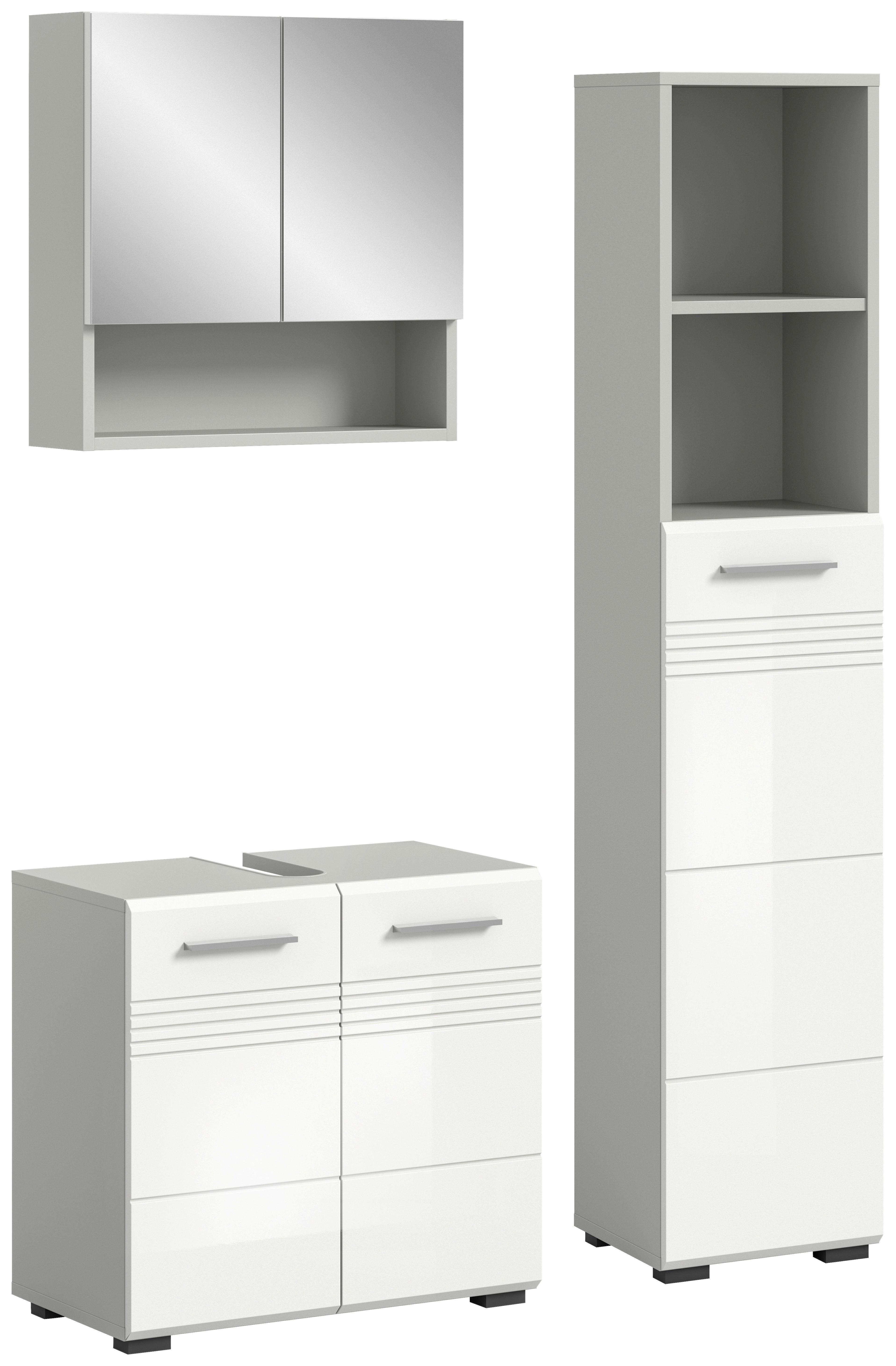 Badezimmer Copa Grau Weiß Hg B: 120 Cm - Weiß Hochglanz/Schwarz, MODERN, Holzwerkstoff (90cm) - MID.YOU