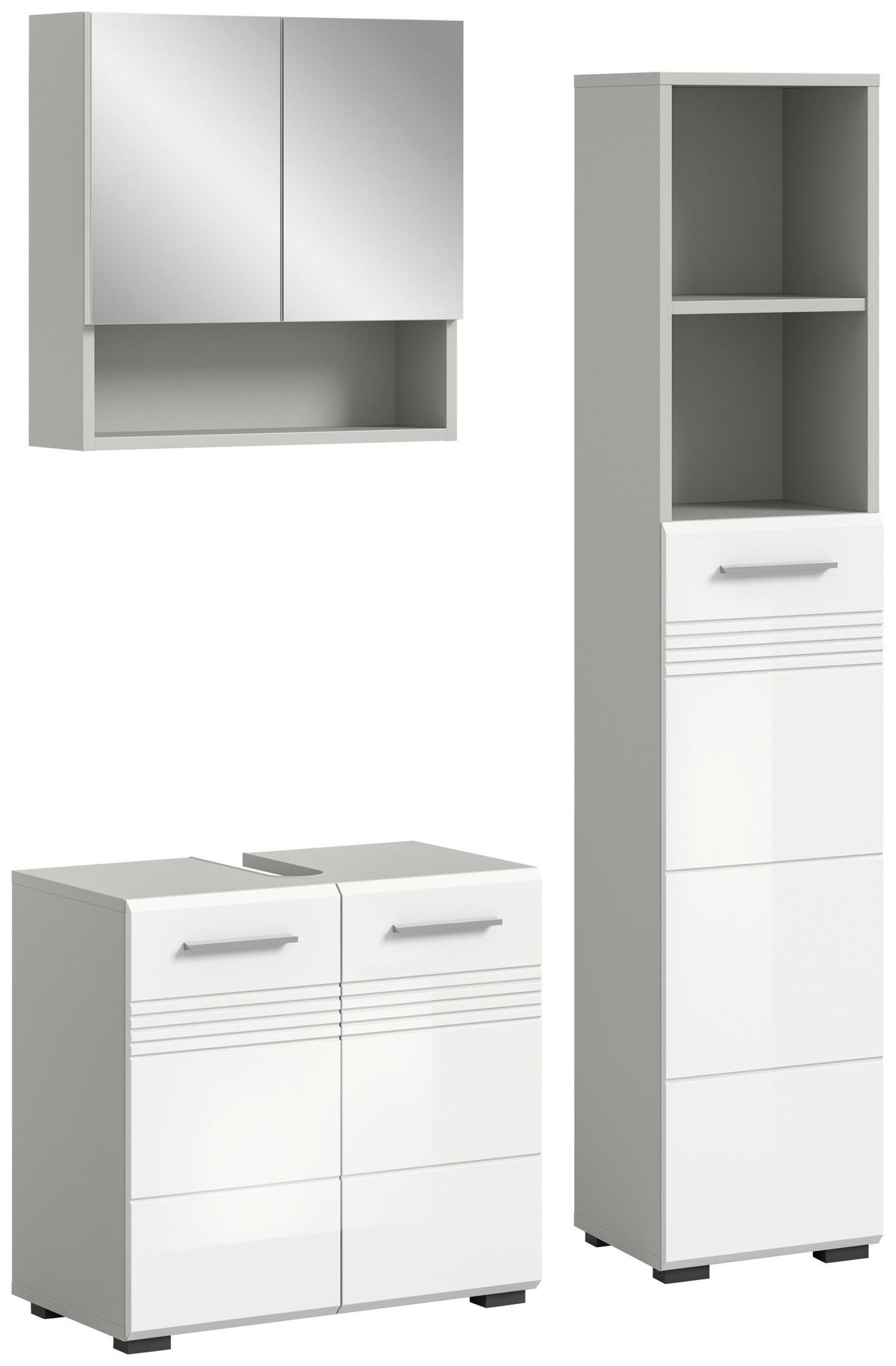 Badezimmer Copa Grau Weiß Hg B: 120 Cm - Weiß Hochglanz/Schwarz, MODERN, Holzwerkstoff (90cm) - MID.YOU