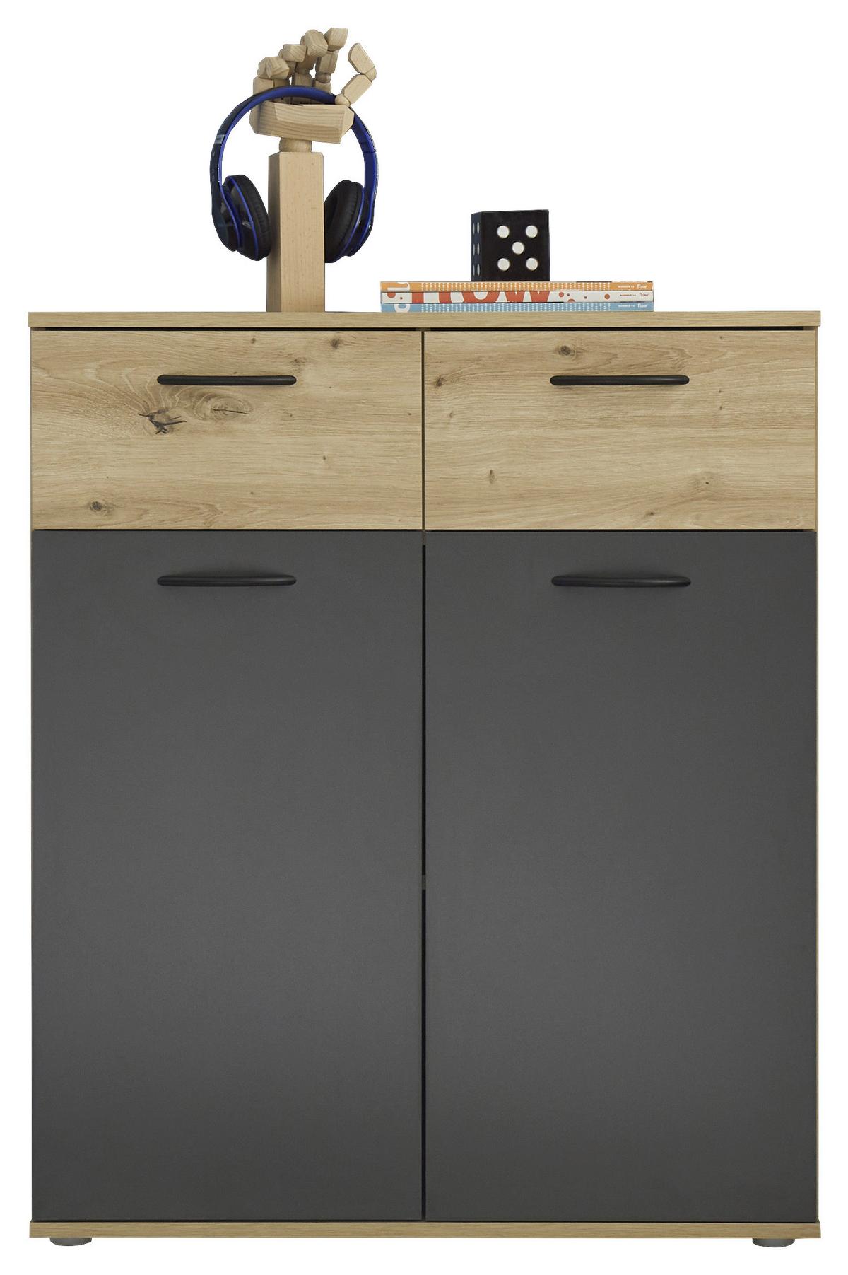 Kommode 80cm Liam Eiche Artisan Dekor - Schwarz/Graphitfarben, KONVENTIONELL, Holzwerkstoff (80/95/38cm)