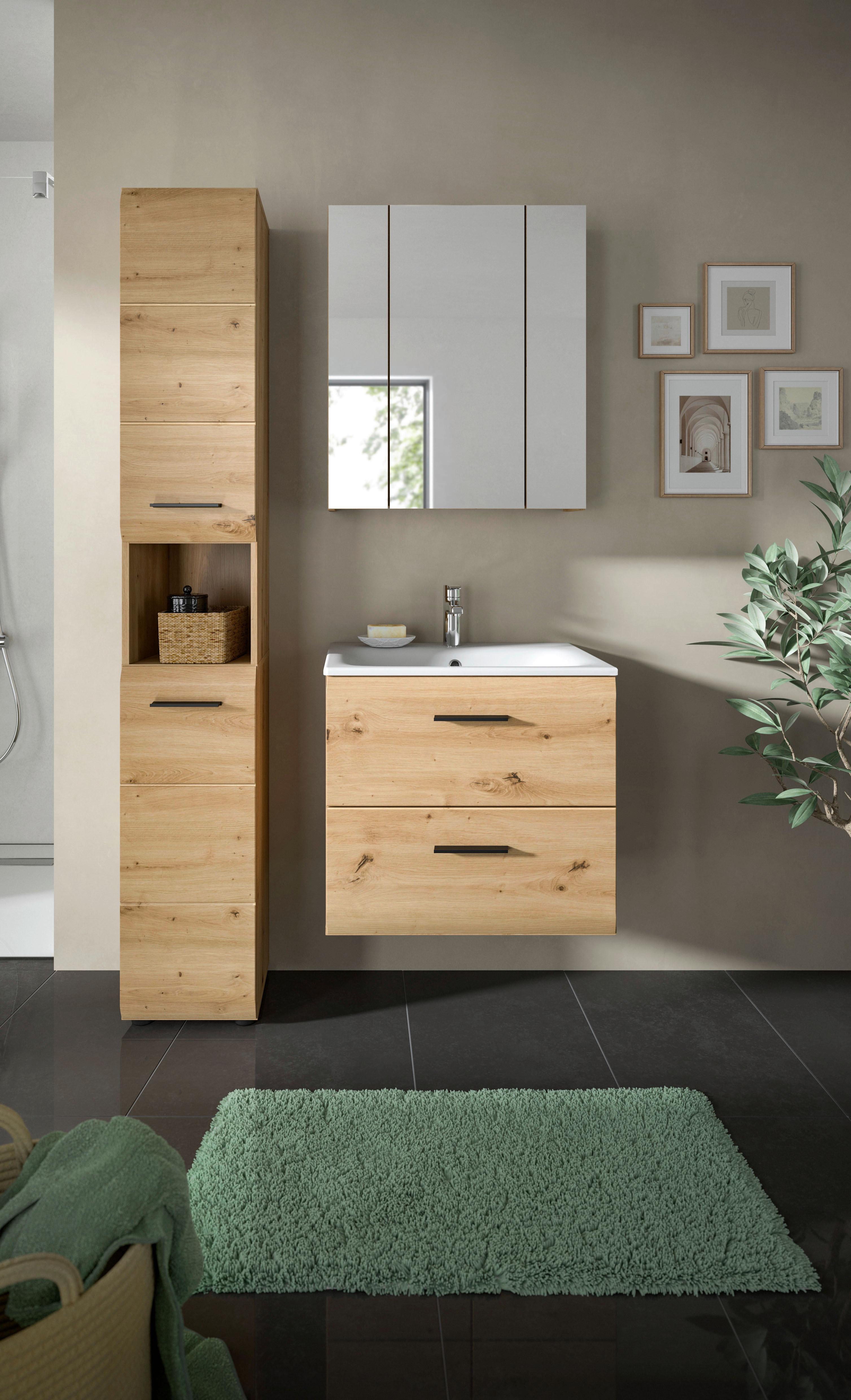 Badezimmer Ice Eiche Artisan Dekor B: 90cm - Schwarz/Eiche Artisan, Basics, Keramik/Holzwerkstoff (90cm) - MID.YOU
