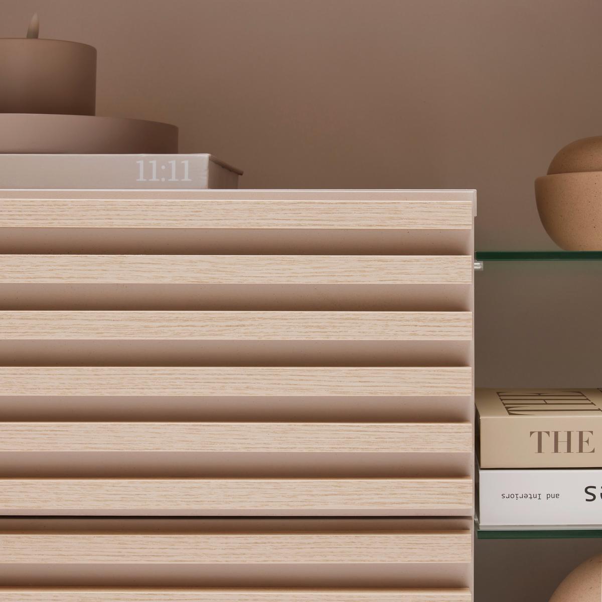 TV komoda GOAL dub Riva /Kašmír - barvy dubu/kašmírová, Moderní, kompozitní dřevo/sklo (179/67/44cm) - Based