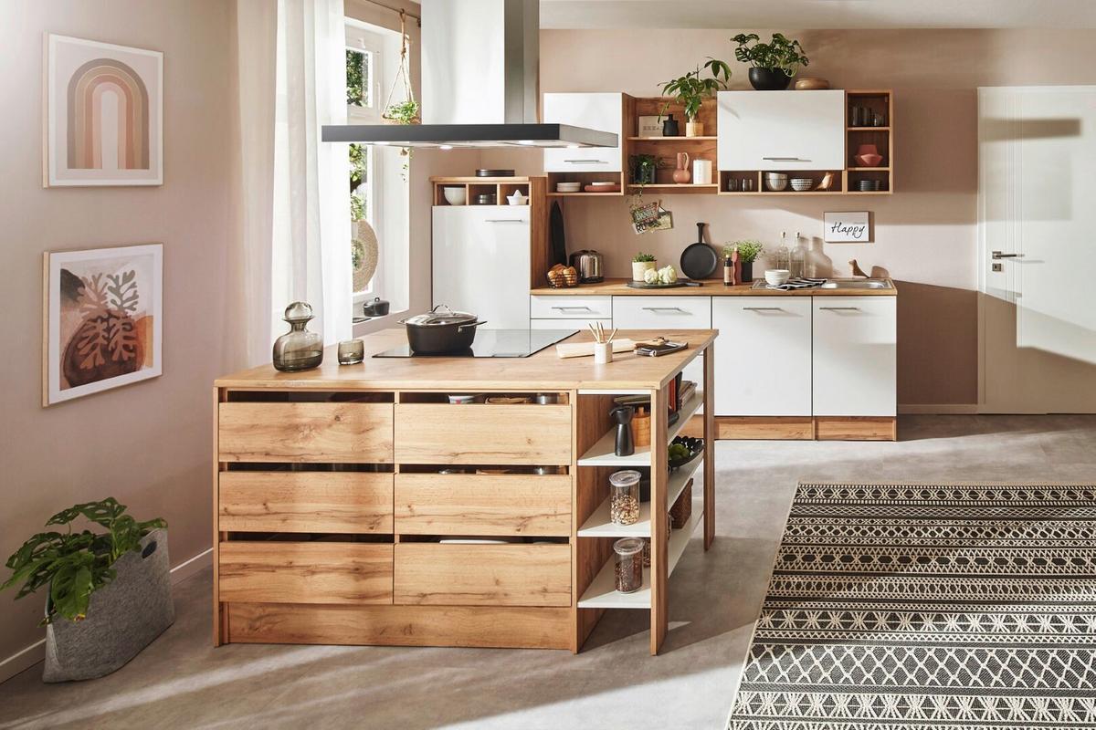 Küchenblock Hilde Inselküche 280 Cm - Wildeiche/Weiß, Design, Holzwerkstoff (280-150cm) - Respekta