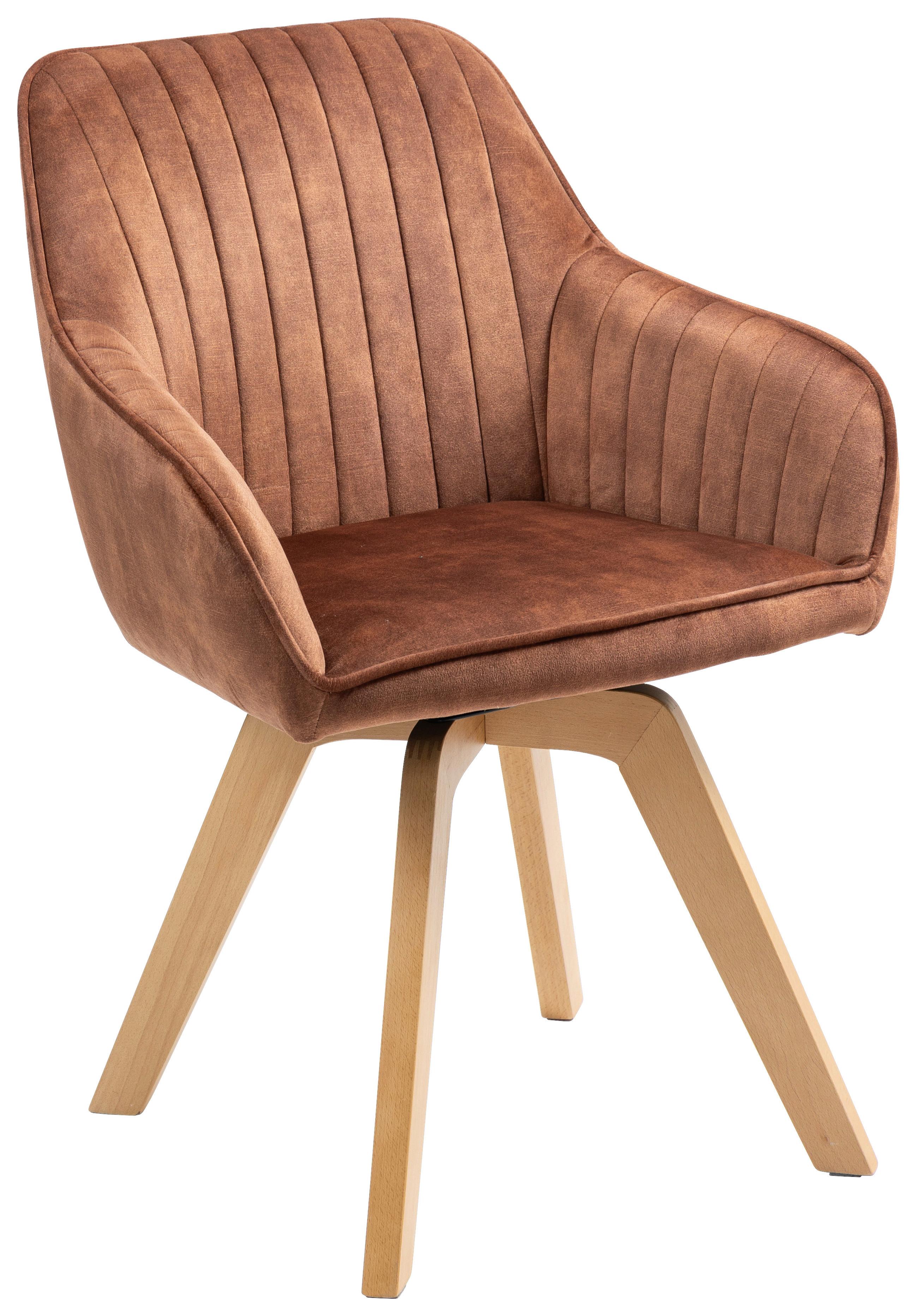 Armlehnstuhl Hanna drehbar Samt Braun,sitzfl. 180° Drehb. - Buchefarben/Braun, KONVENTIONELL, Holz/Textil (63/83/63cm) - MID.YOU