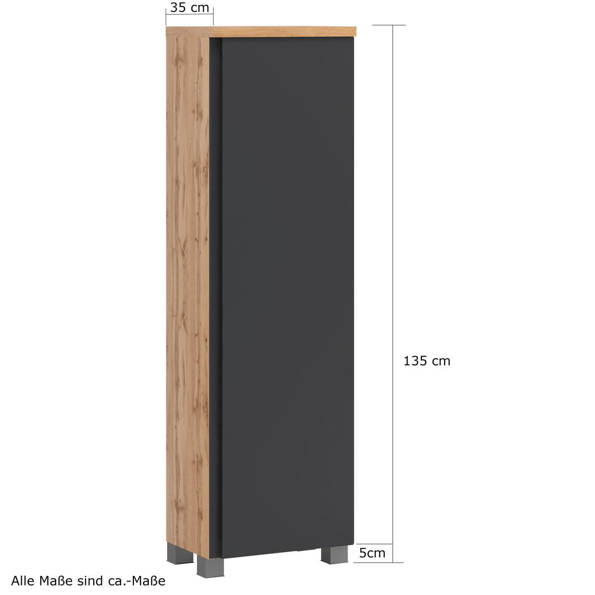 Midischrank Aresa B: 40 Cm Grau/eiche Dekor - Silberfarben/Eiche Wotan, MODERN, Holzwerkstoff (40/130/35cm) - Held