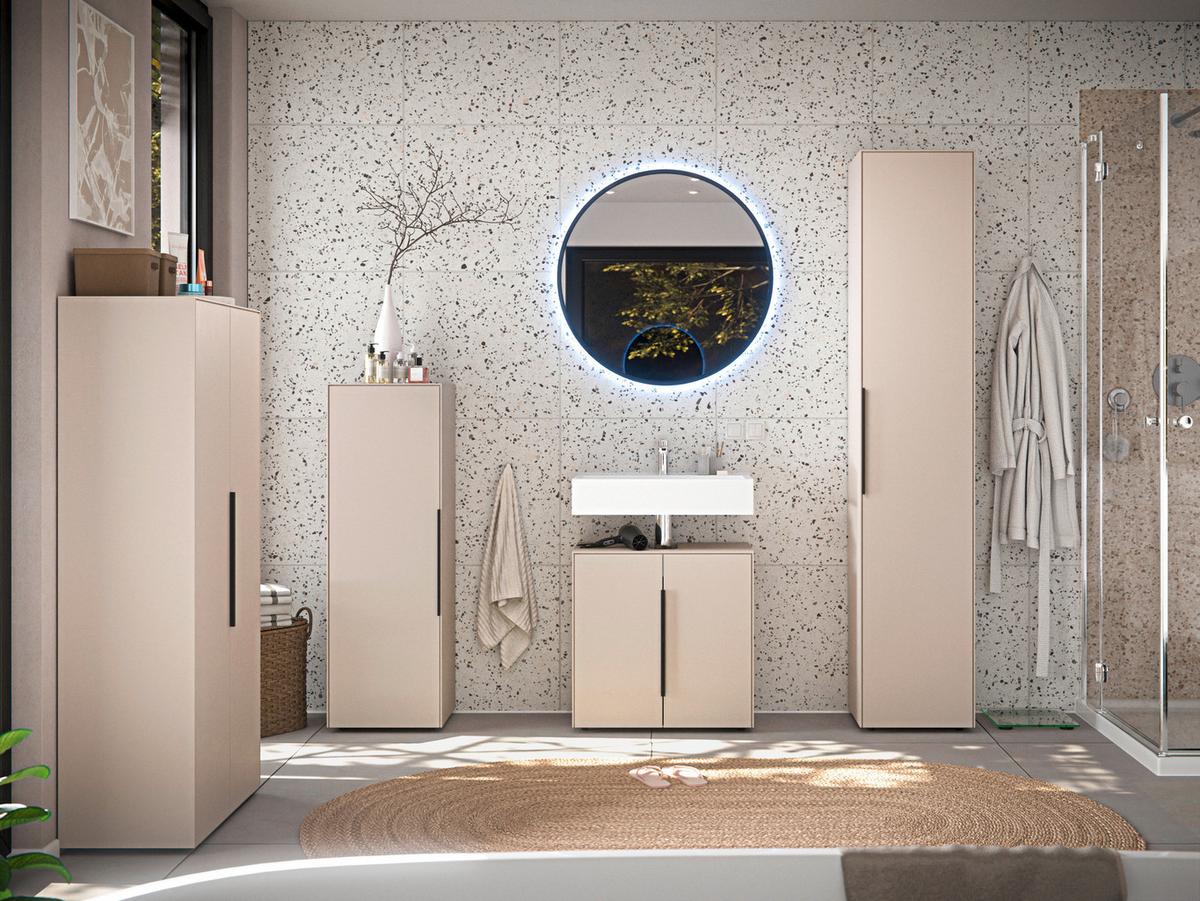 Waschbeckenunterschrank Vaduz Kashmir, B: 60cm - Kaschmir/Schwarz, Trend, Holzwerkstoff (60/60/33cm)