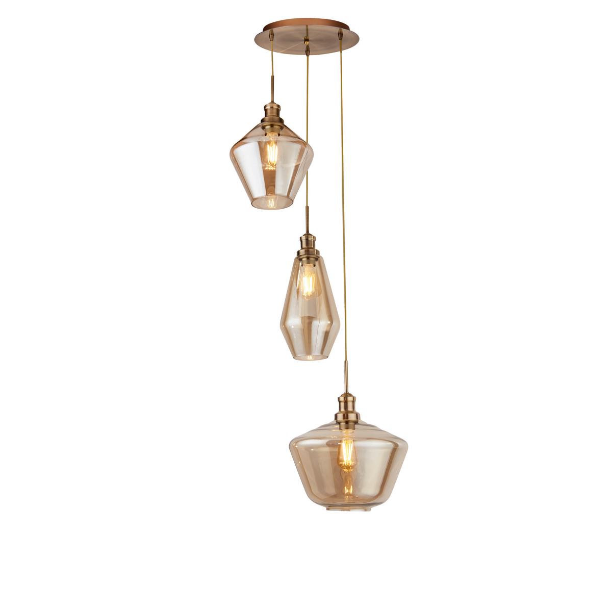 Hängeleuchte Mia H: 150 cm 3-Flammig - Champagner/Messingfarben, Design, Glas/Metall (51/150cm)