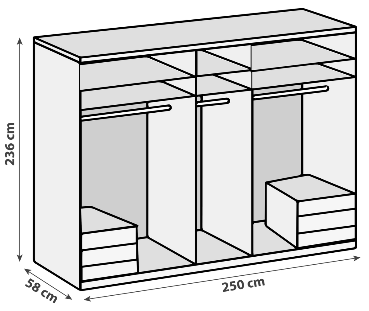 Drehtürenschrank 250cm Level, Grau/Weiß - Weiß/Grau, MODERN, Glas/Holzwerkstoff (250/236/58cm) - MID.YOU