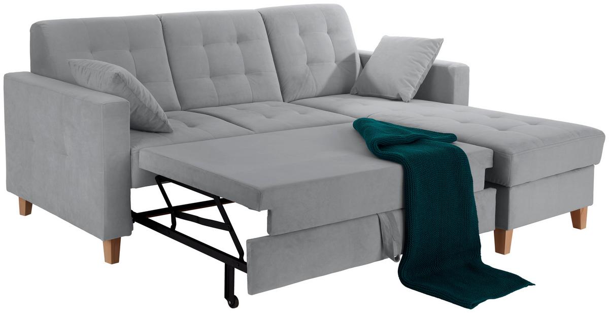 Rohová sedačka BERGEN, obojstranná, sivý zamat - sivá/prírodná farba, Design, drevo/textil (160/231cm) - Luca Bessoni