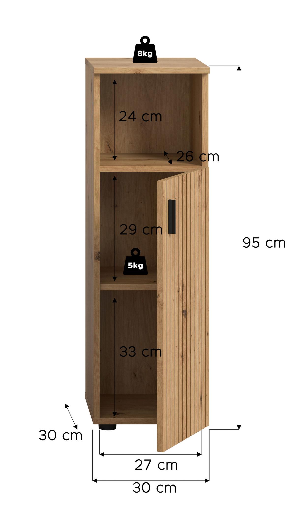 Midischrank Mone Eiche Artisan B: 30cm - Schwarz/Eiche Artisan, Basics, Holzwerkstoff (30/95/30cm) - MID.YOU