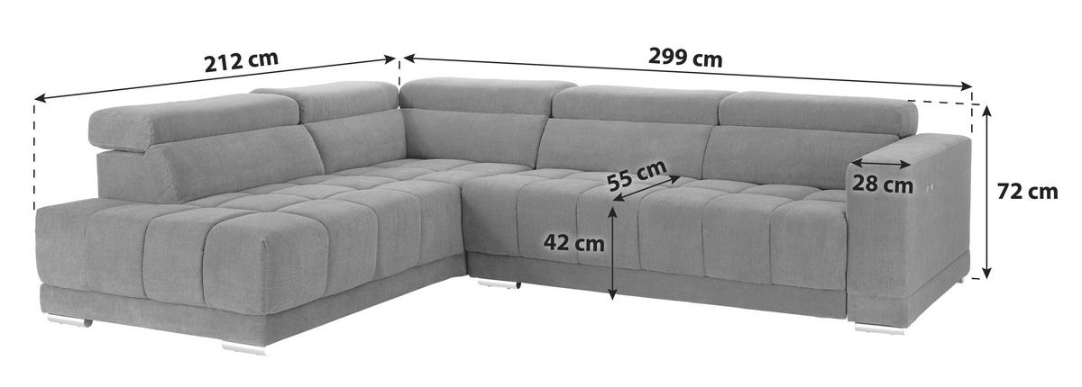 Ecksofa mit Relaxfunktion Hogan La, Webstoff - Silberfarben/Grau, MODERN, Holz/Textil (212/299cm) - Livetastic