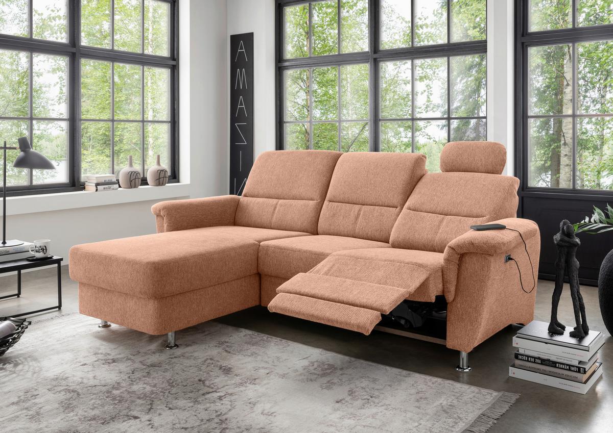 Ecksofa mit Stauraum Parole Koralle Chenille - Chromfarben/Koralle, MODERN, Textil (165/231cm) - Livetastic