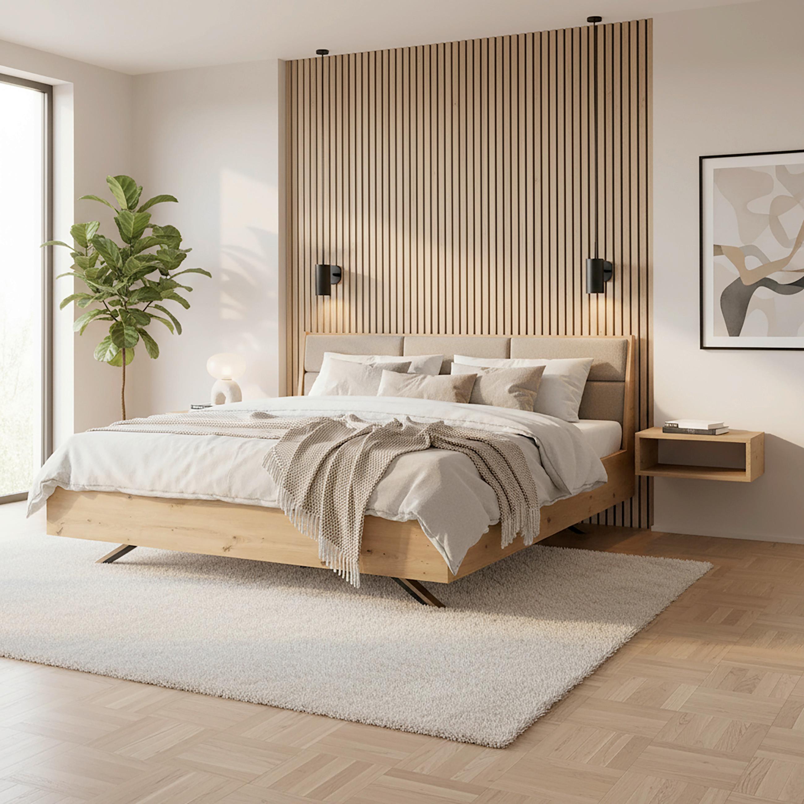 Manželská postel Dormio hnědá/dekor dub 180x200 - barvy dubu/černá, Moderní, kov/dřevo (180/200cm) - Bessagi Home