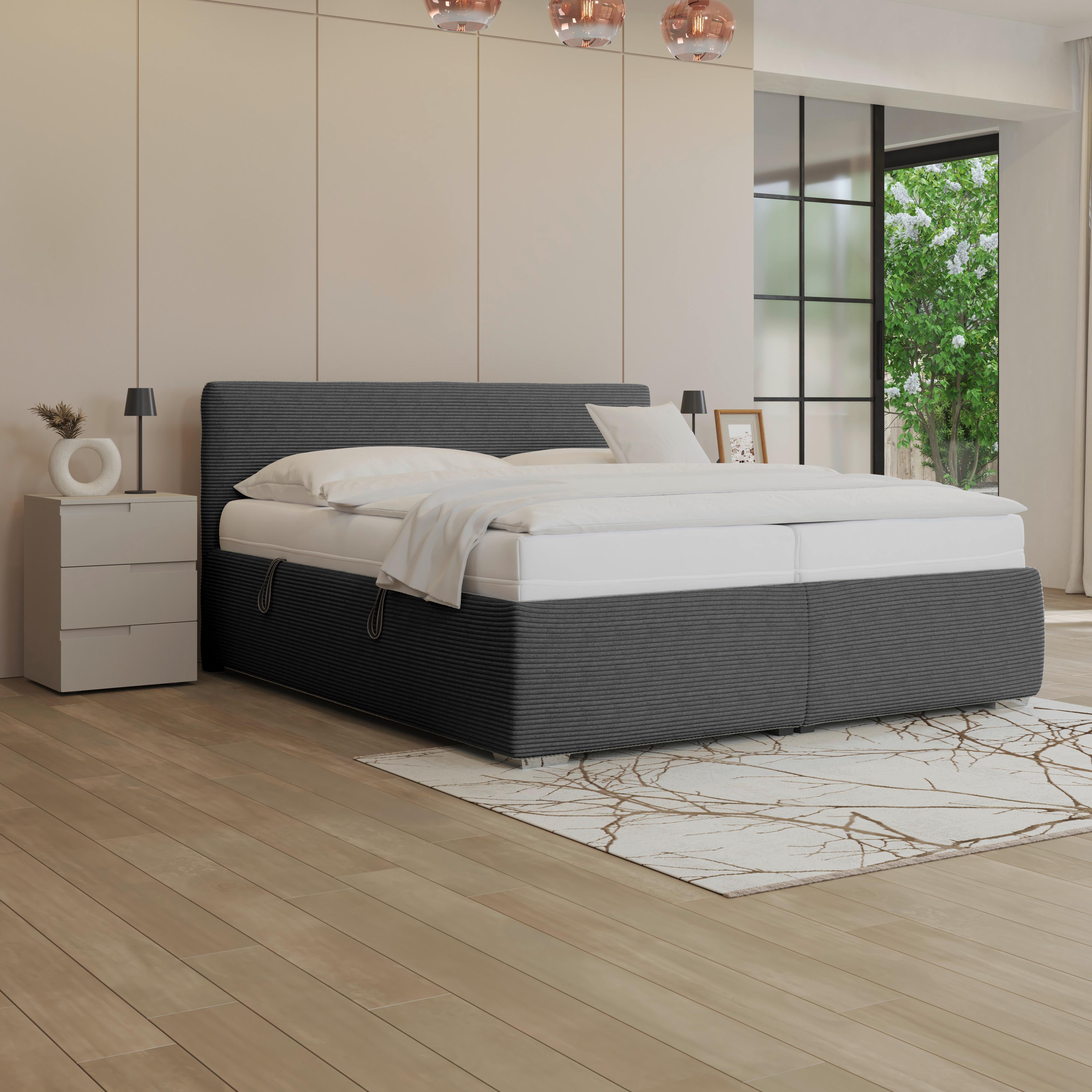 Polsterbett Lesia - Chromfarben/Dunkelgrau, KONVENTIONELL, Holz/Textil (200/200cm)