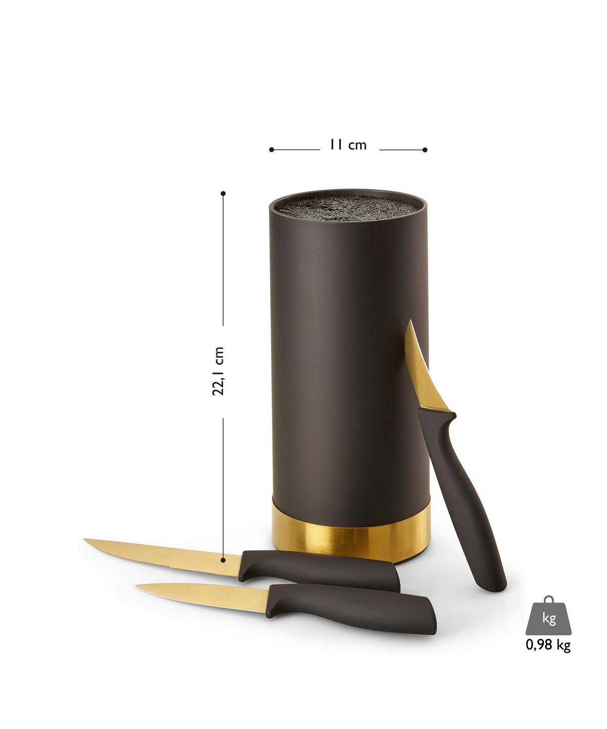 Messerblock Schwarz/Gold Kunststoff 4--Teilig. - Goldfarben/Schwarz, Basics, Kunststoff (11/22cm) - Echtwerk