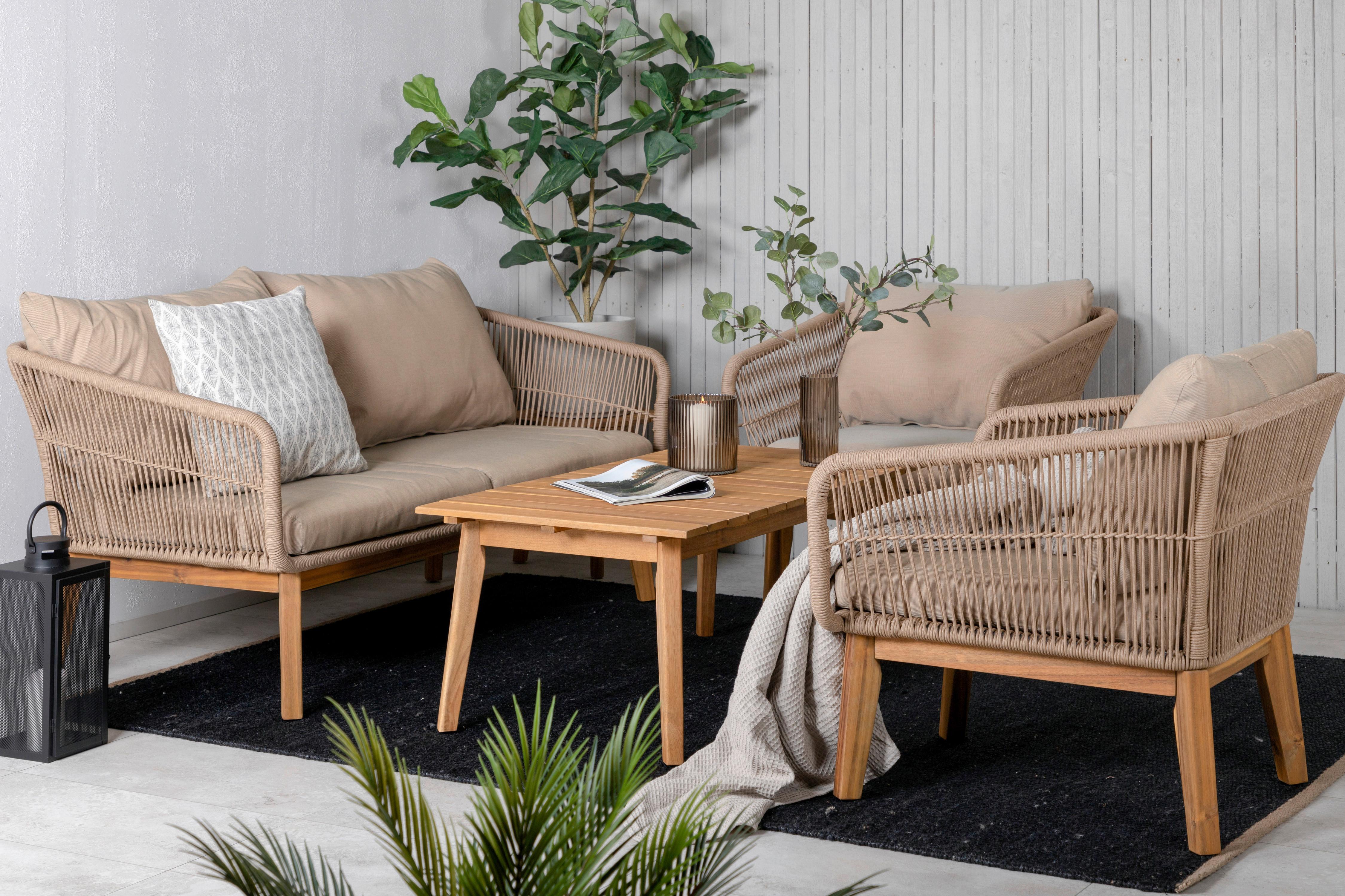 Loungegarnitur 4-tlg Chania Holz/metall/textil Mit Kissen - Beige/Akaziefarben, KONVENTIONELL, Holz/Textil (164/75null) - Gardenson