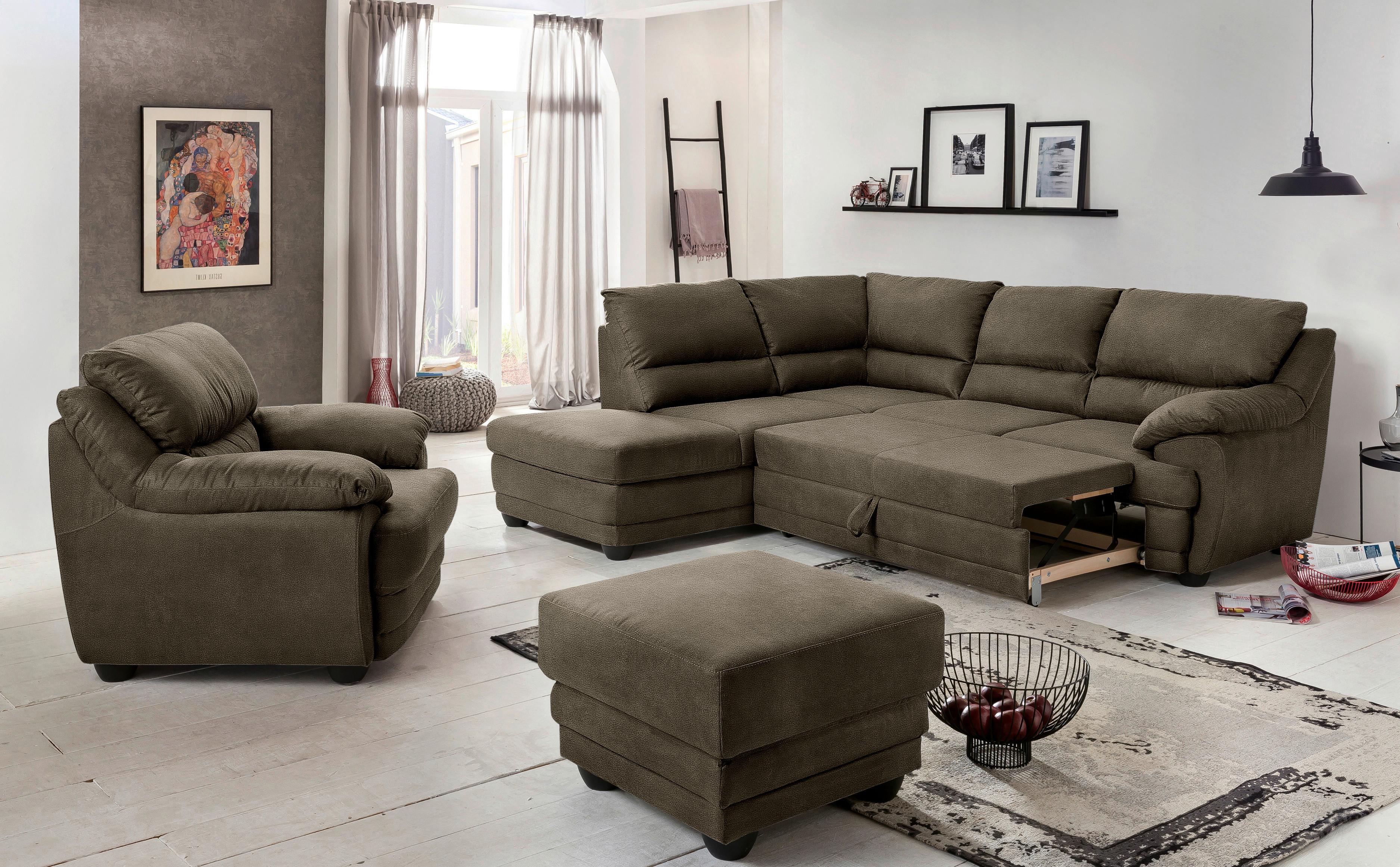 Ecksofa mit Schlaffunktion Nebolo Grau S. 225x246cm - Schwarz/Grau, Design, Textil (225/246cm) - Livetastic