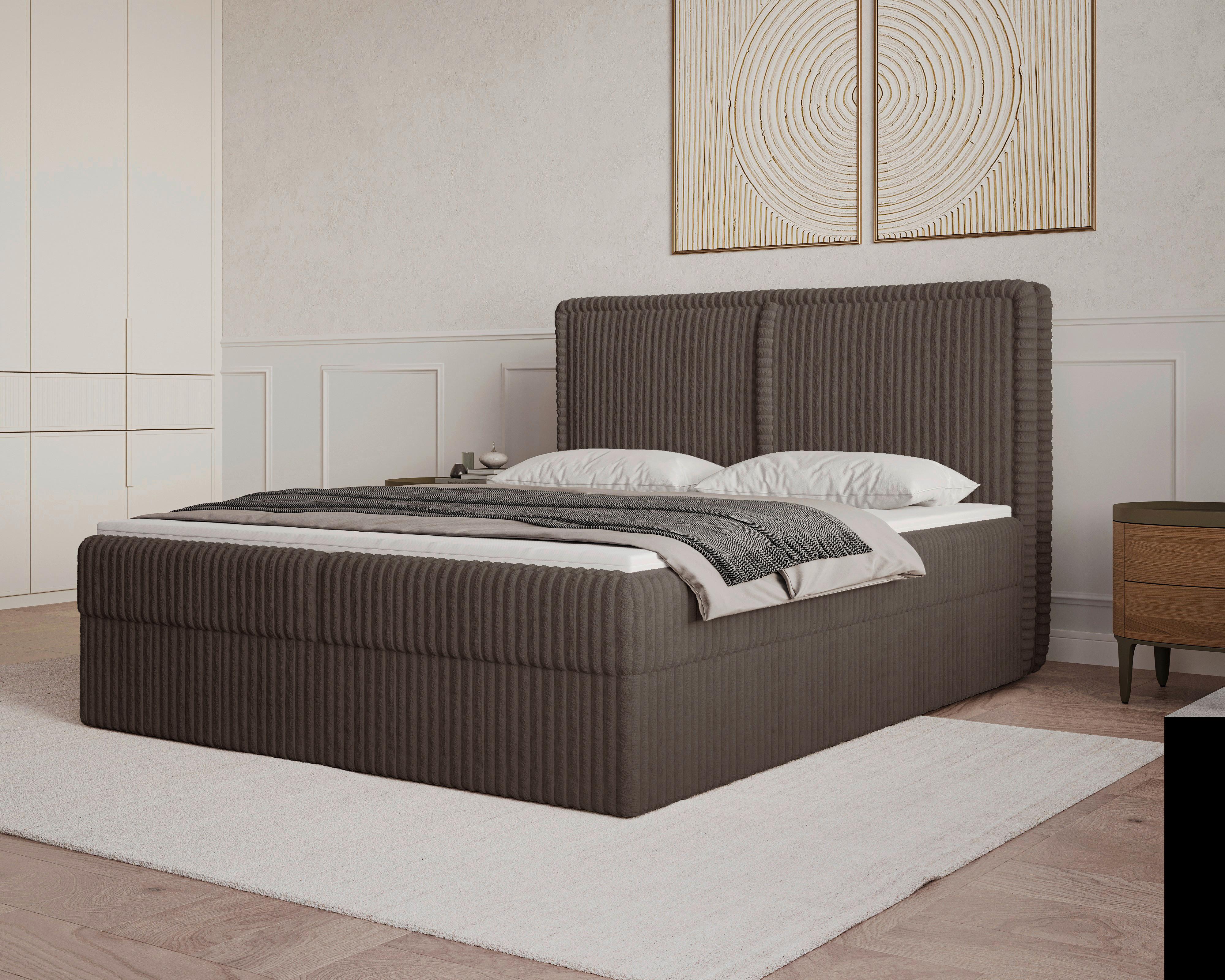 Boxbett Barcelona mit Topper 140x200 - Schwarz/Braun, MODERN, Holz/Kunststoff (140/200cm) - Livetastic
