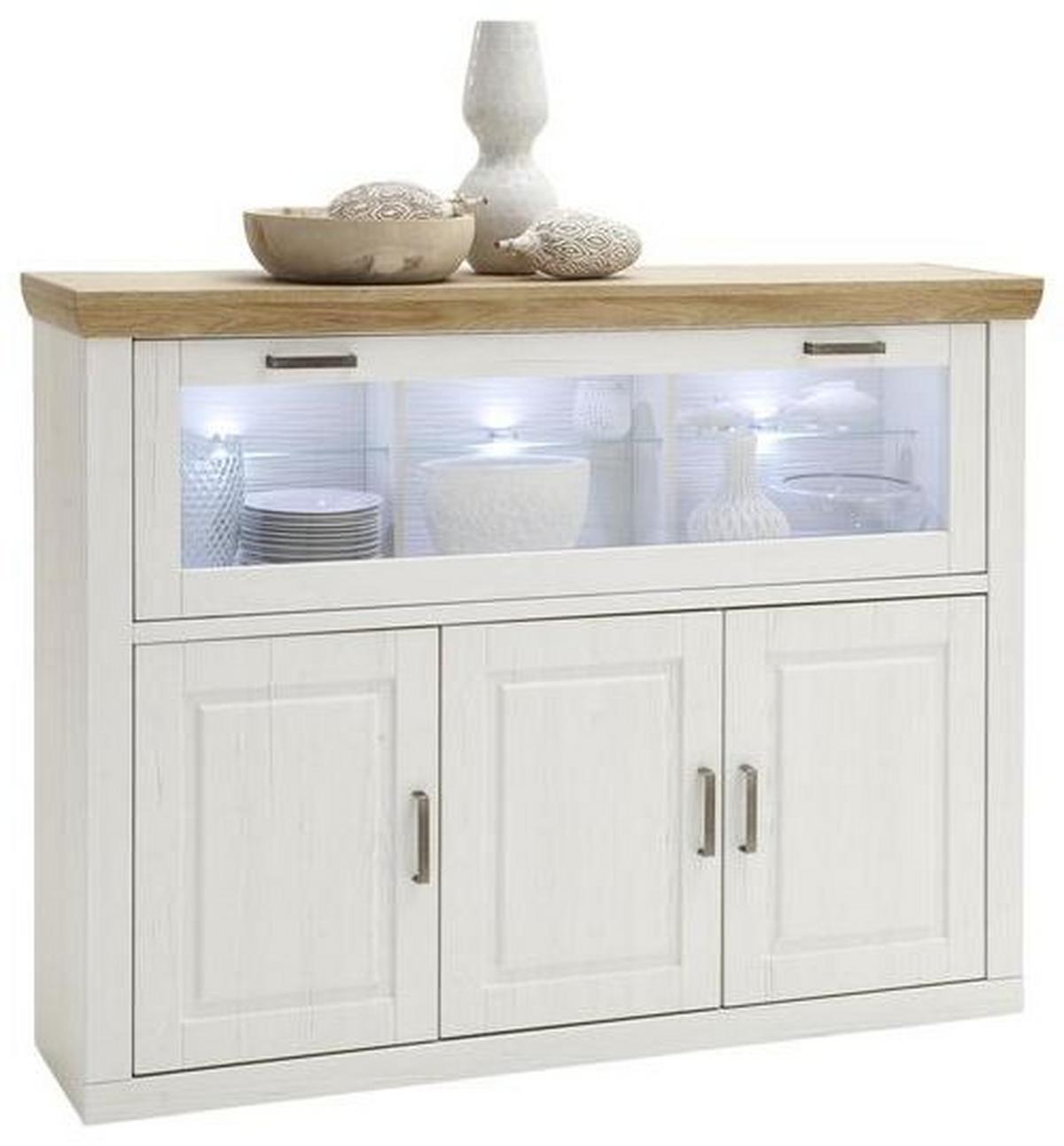 Highboard B: 163 cm Brixen Eichen/Pinie Dekor - Eichefarben/Schwarz, Design, Glas/Holzwerkstoff (163/123/40cm) - Livetastic