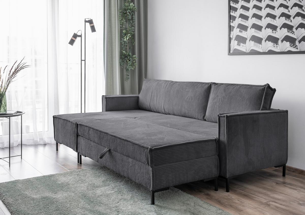 Rohová sedací souprava, šedá - šedá/černá, Design, kov/textil (232/90/154cm) - MID.YOU