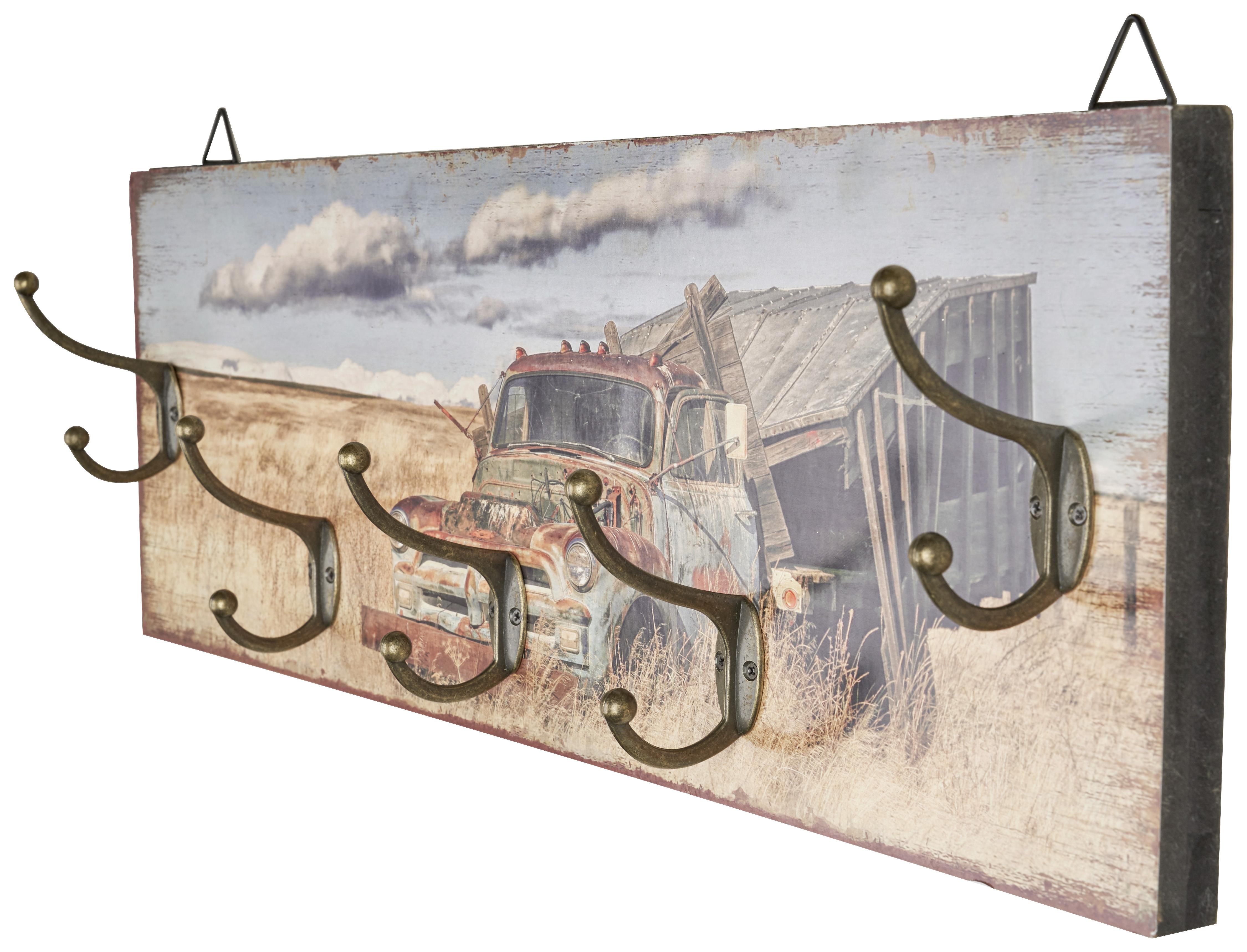 Hakenleiste Truck B: 60 cm mit Motiv 5 Haken - Multicolor/Schwarz, MODERN, Holzwerkstoff/Metall (60/20/8,5cm)