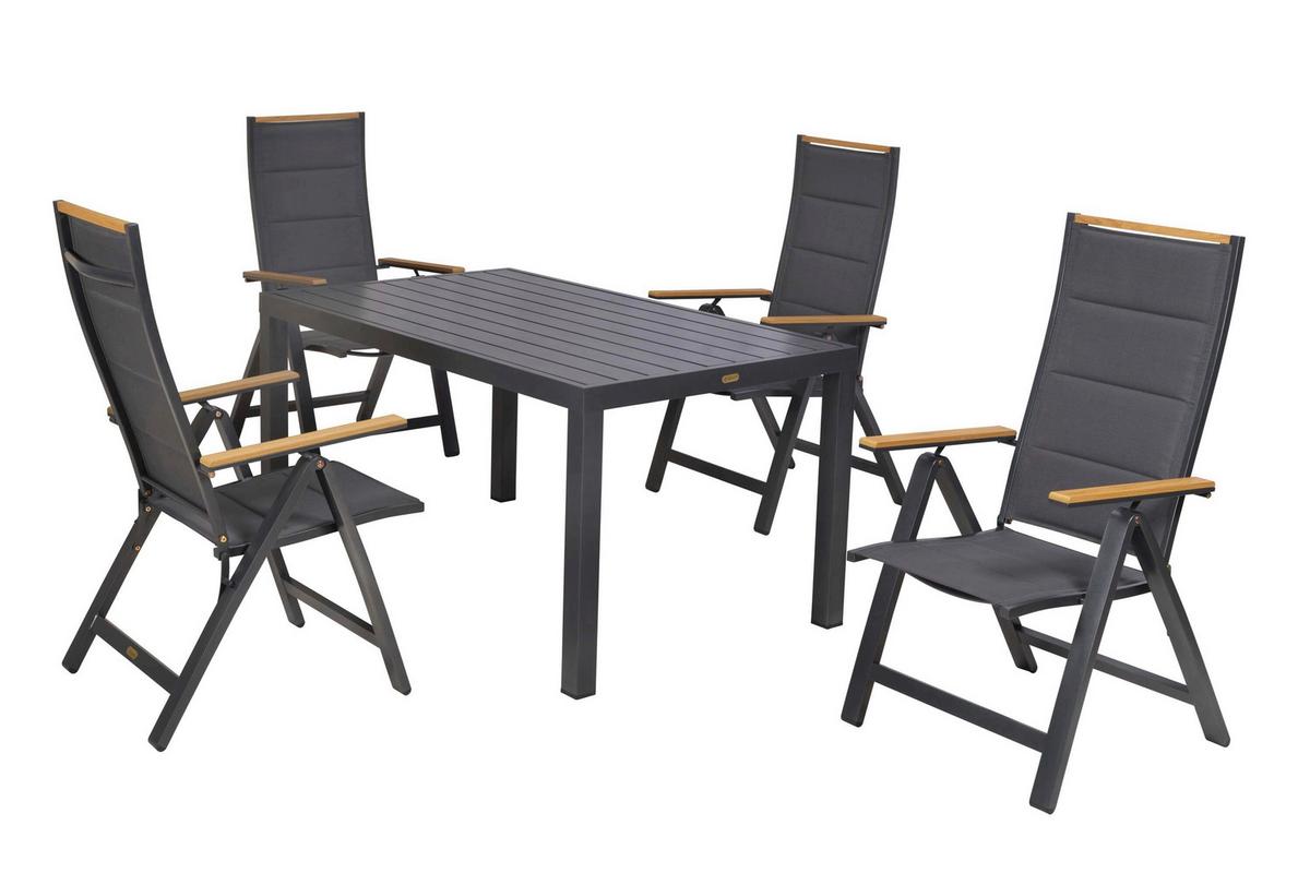 Gartentischgruppe Verona 6 -Teilig. Graphitfarben/Grau - Graphitfarben/Grau, KONVENTIONELL, Kunststoff/Textil - Gardenson
