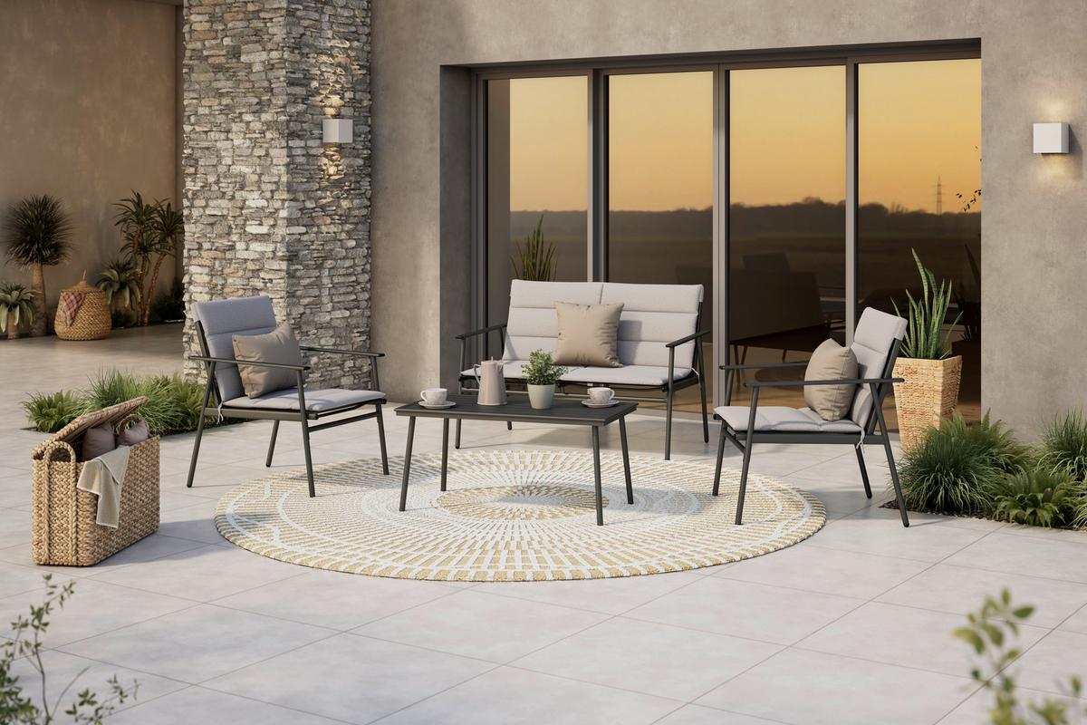 Loungegarnitur Cartagena - Dunkelgrau/Grau, MODERN, Textil/Metall - Beldano