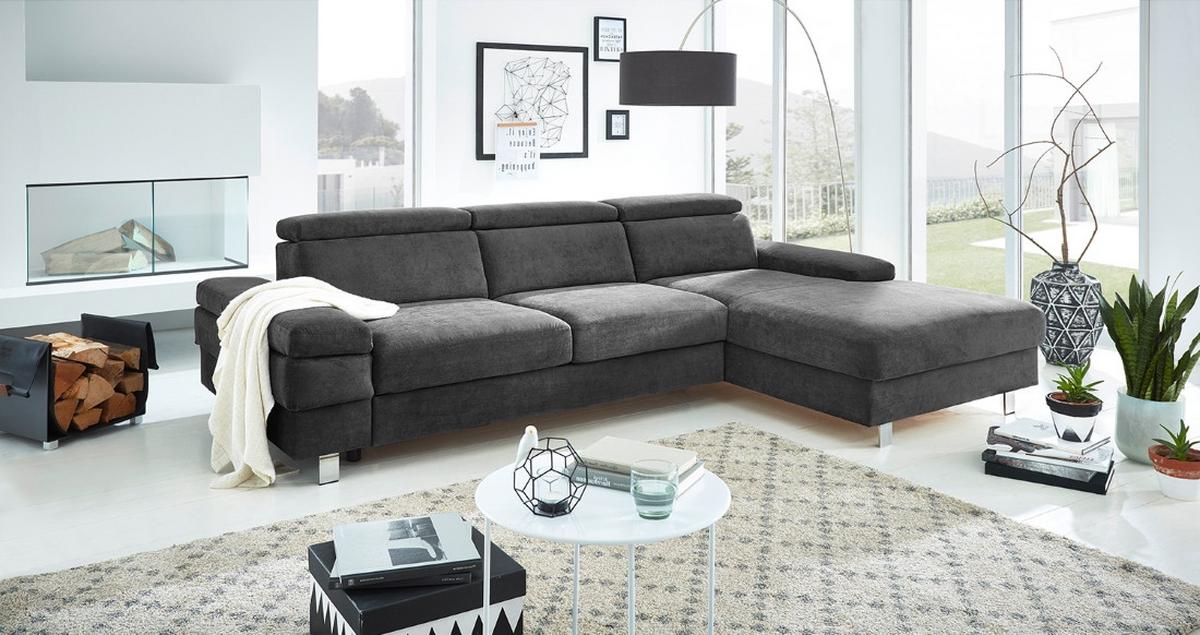 Ecksofa Elvis, Anthrazit S: 259x182 Cm - Anthrazit/Silberfarben, KONVENTIONELL, Textil (259/182cm) - Trendmanufaktur