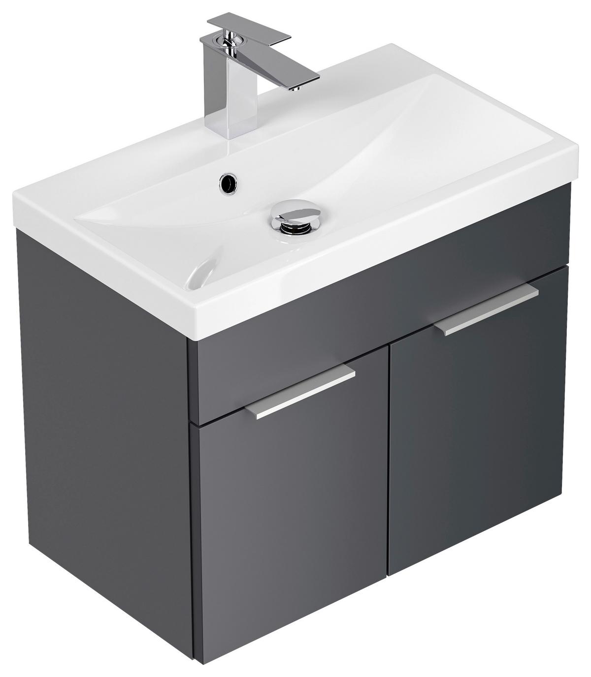 Waschtischkombi Slimline Graphitfarben B: 59,5cm - Graphitfarben, Basics, Holzwerkstoff/Stein (59,5cm) - MID.YOU