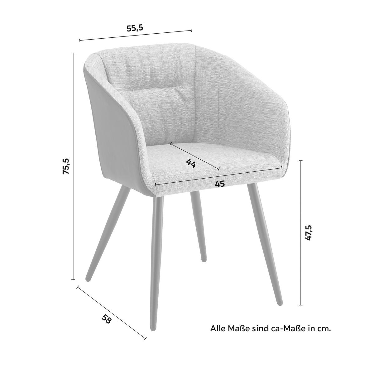 Jedálenská stolička Bianco pravá koža čierna - čierna/sivá, Modern, kov/koža (55,5/75,5/58cm) - Bessagi Home