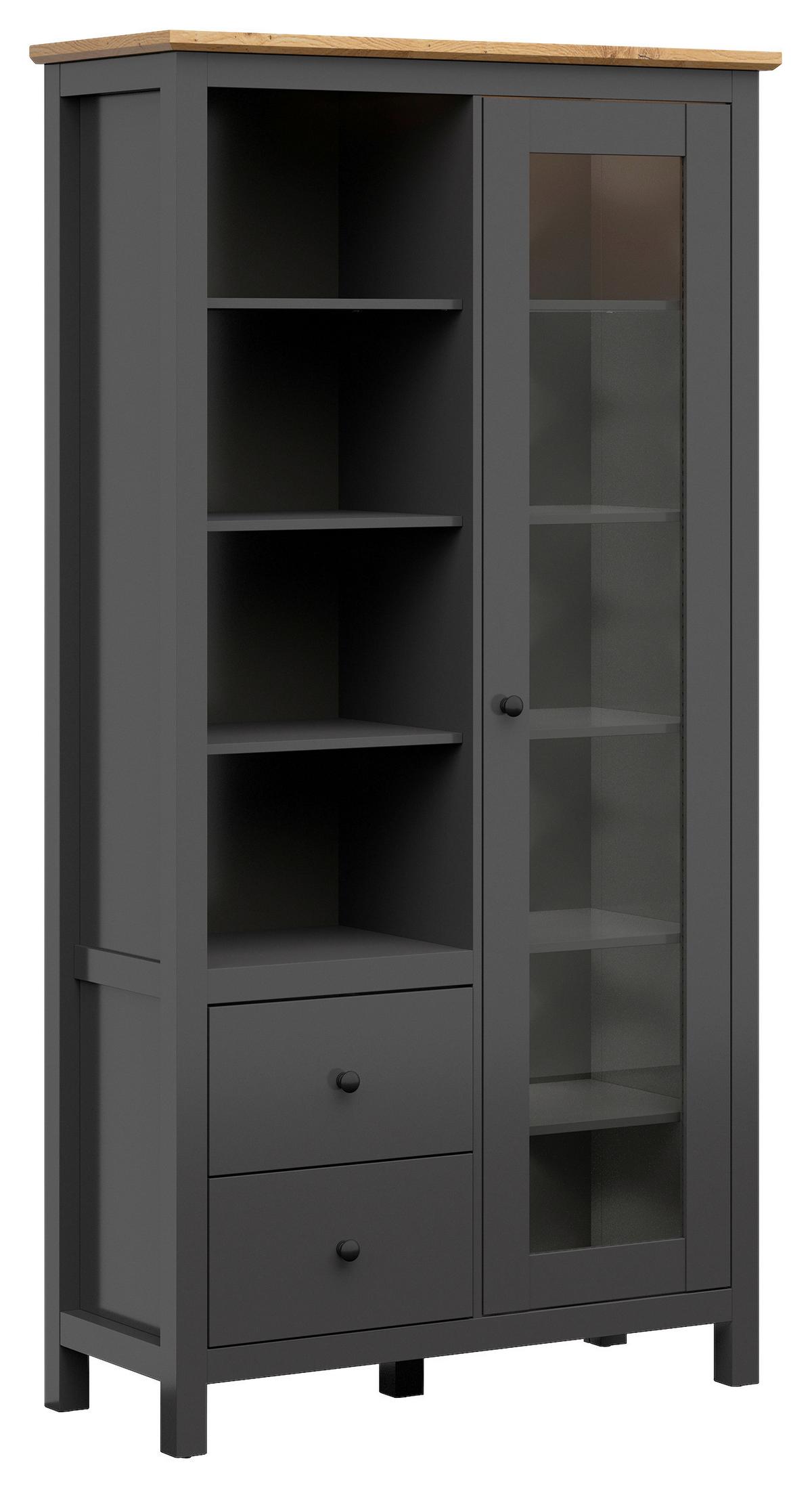 Vitrine Hesen Glass-Door Cabinet - Graphitfarben/Eiche Artisan, Design, Glas/Holzwerkstoff (106/203/44cm)