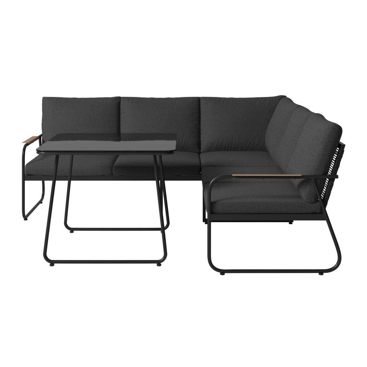 Loungegarnitur Granada - Dunkelgrau/Naturfarben, MODERN, Glas/Textil (194/192cm) - Beldano