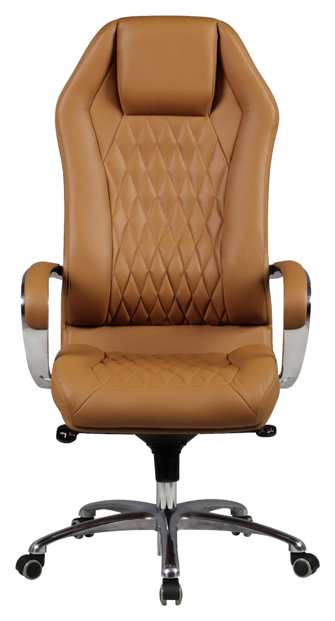 Chefsessel Monterey mit Arm- Stützen Leder Braun Bis 120 Kg - Hellbraun/Alufarben, MODERN, Leder/Kunststoff (67/136/67cm) - MID.YOU