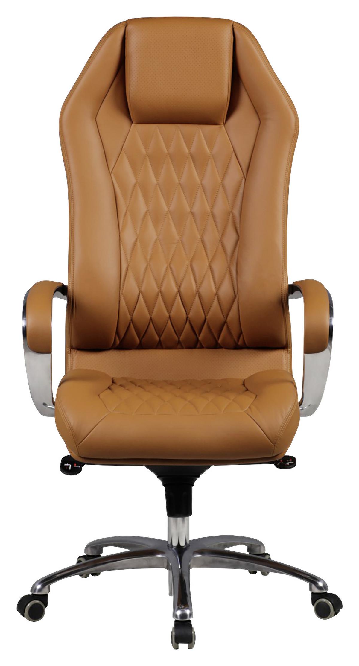 Chefsessel Monterey Mit Arm- Stützen Leder Braun Bis 120 Kg - Hellbraun/Alufarben, MODERN, Leder/Kunststoff (67/136/67cm) - MID.YOU