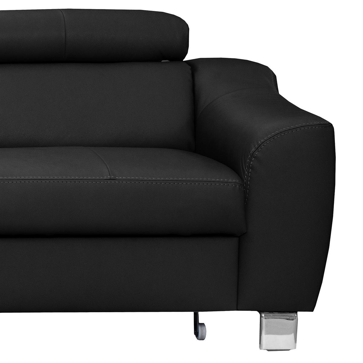 Ecksofa Aspen Mit Bettkasten Lederlook Schwarz 208x245 Cm - Chromfarben/Schwarz, Design, Leder/Textil (208/245cm) - Livetastic