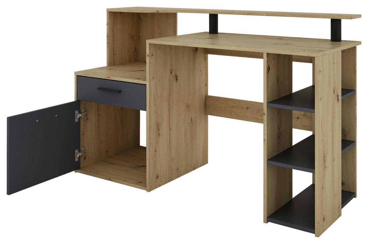 Schreibtisch Louis - Anthrazit/Eiche Artisan, MODERN, Holzwerkstoff (140/55/89cm) - MID.YOU