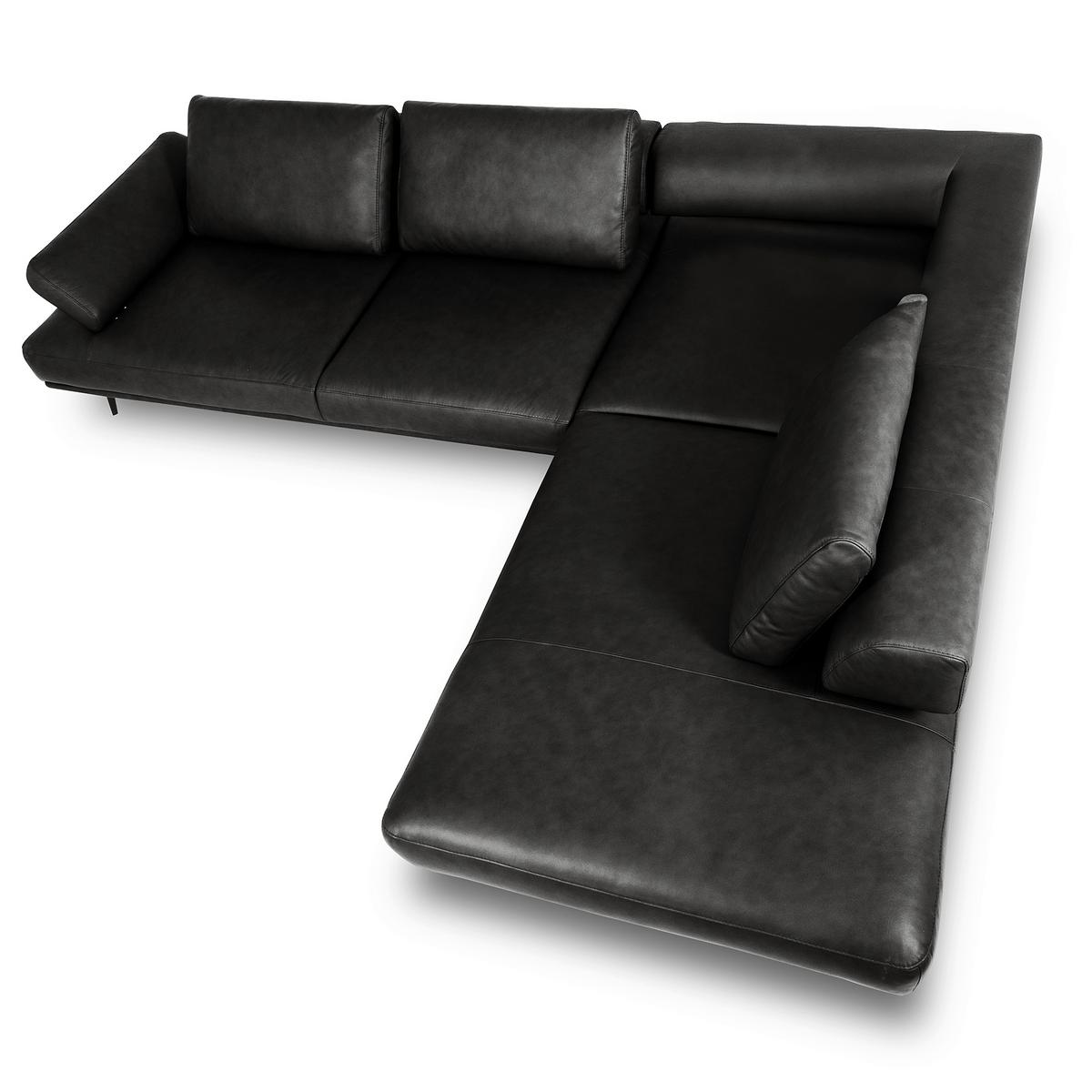 Ecksofa Como Echtleder Schwarz 306x237 - Schwarz/Grau, Design, Leder (306/237cm) - Livetastic