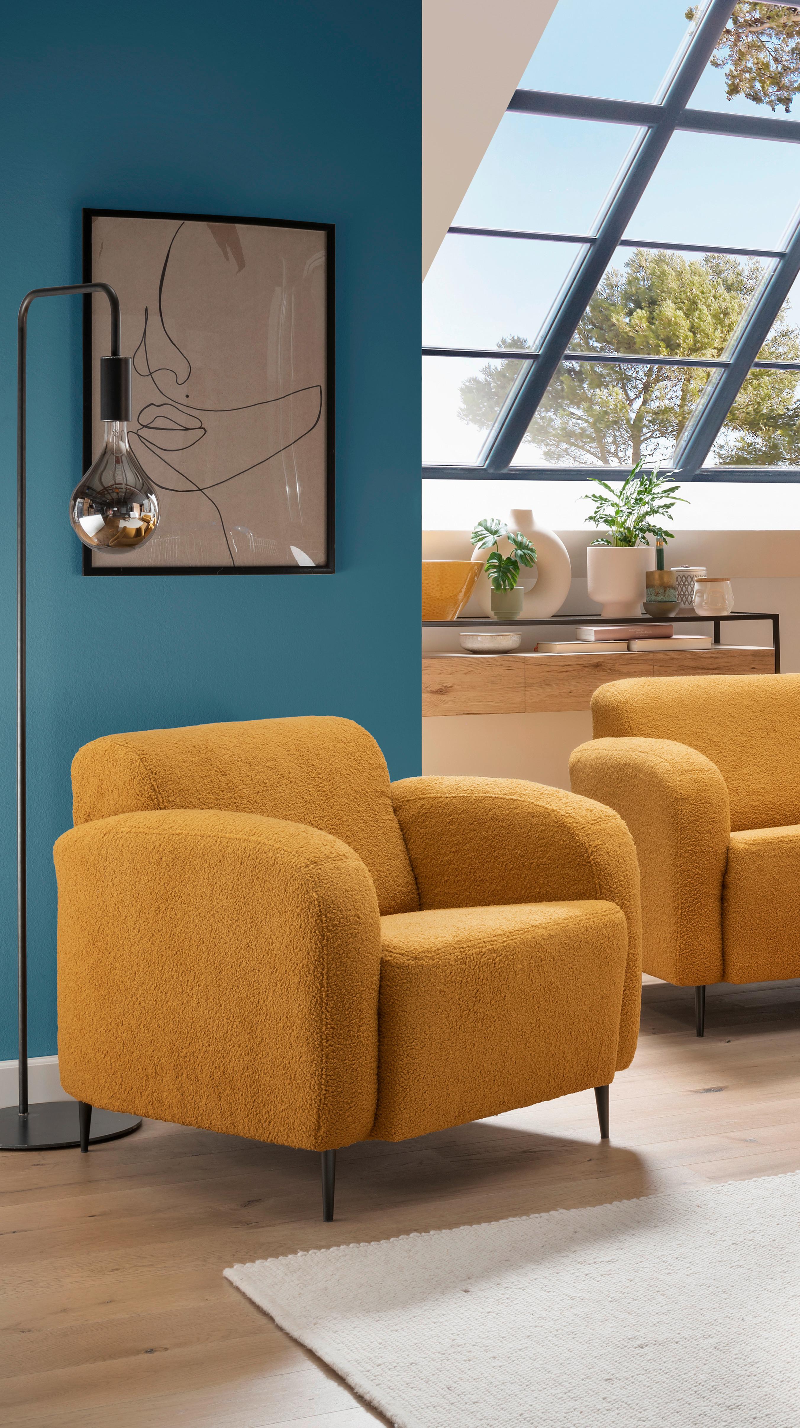 Polstersessel mit Armlehnen Marone Gelb Teddystoff - Gelb/Schwarz, MODERN, Textil (85/76/90cm) - Livetastic