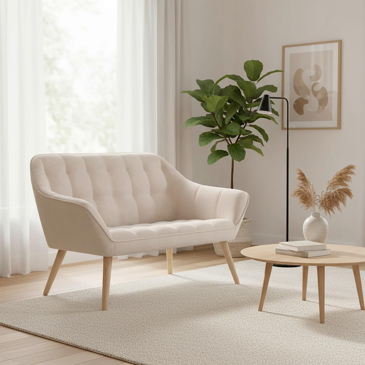 Dvoumístná pohovka MONIQUE, béžová žinylka - přírodní barvy/béžová, Moderní, kov/dřevo (126/74/76cm) - Bessagi Home