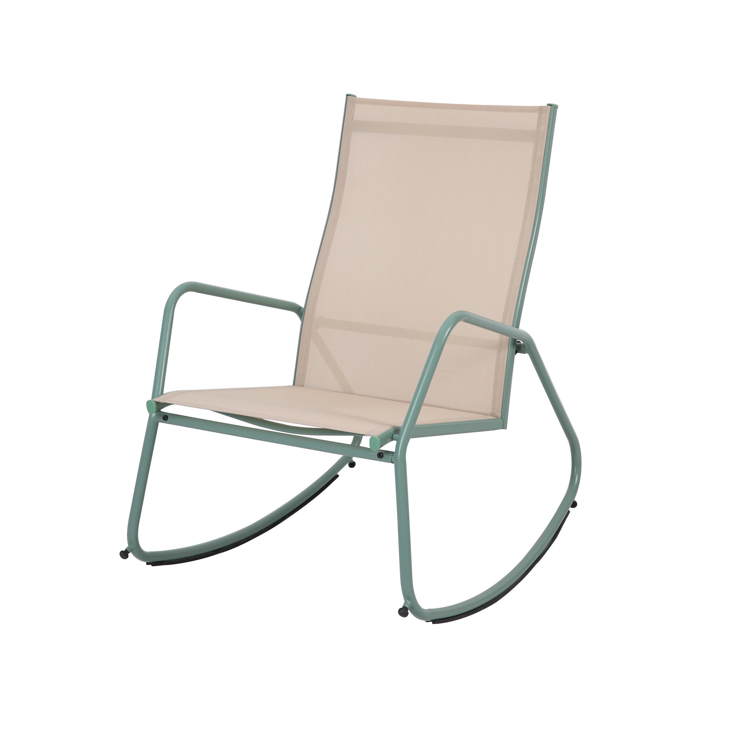 Loungesessel Brody – Schaukelstuhl - Beige/Grün, MODERN, Textil/Metall (68.5/97/91cm)