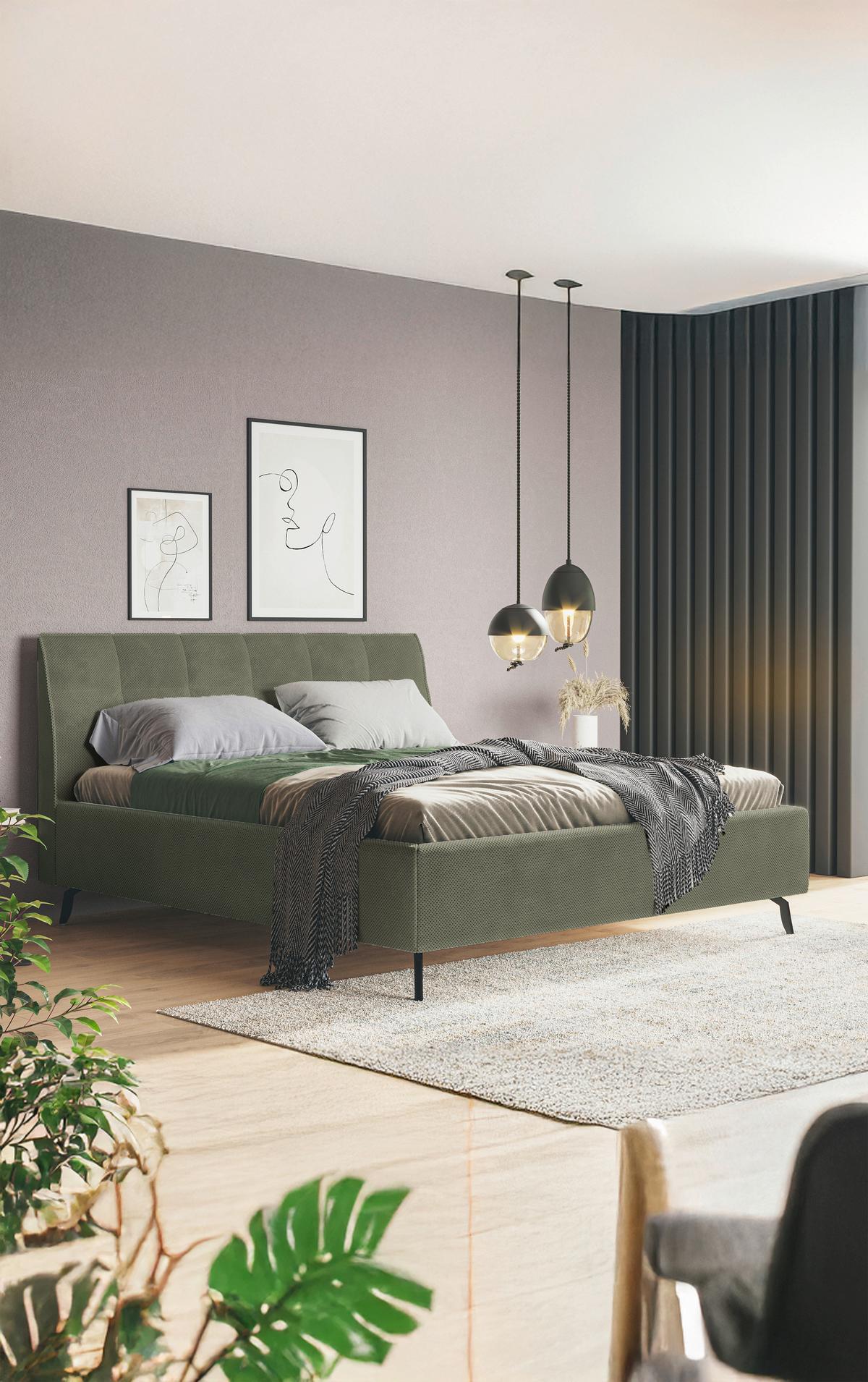 ČALÚNENÁ POSTEĽ EMILY II - čierna/zelená, Modern, kompozitné drevo/textil (180/200cm)