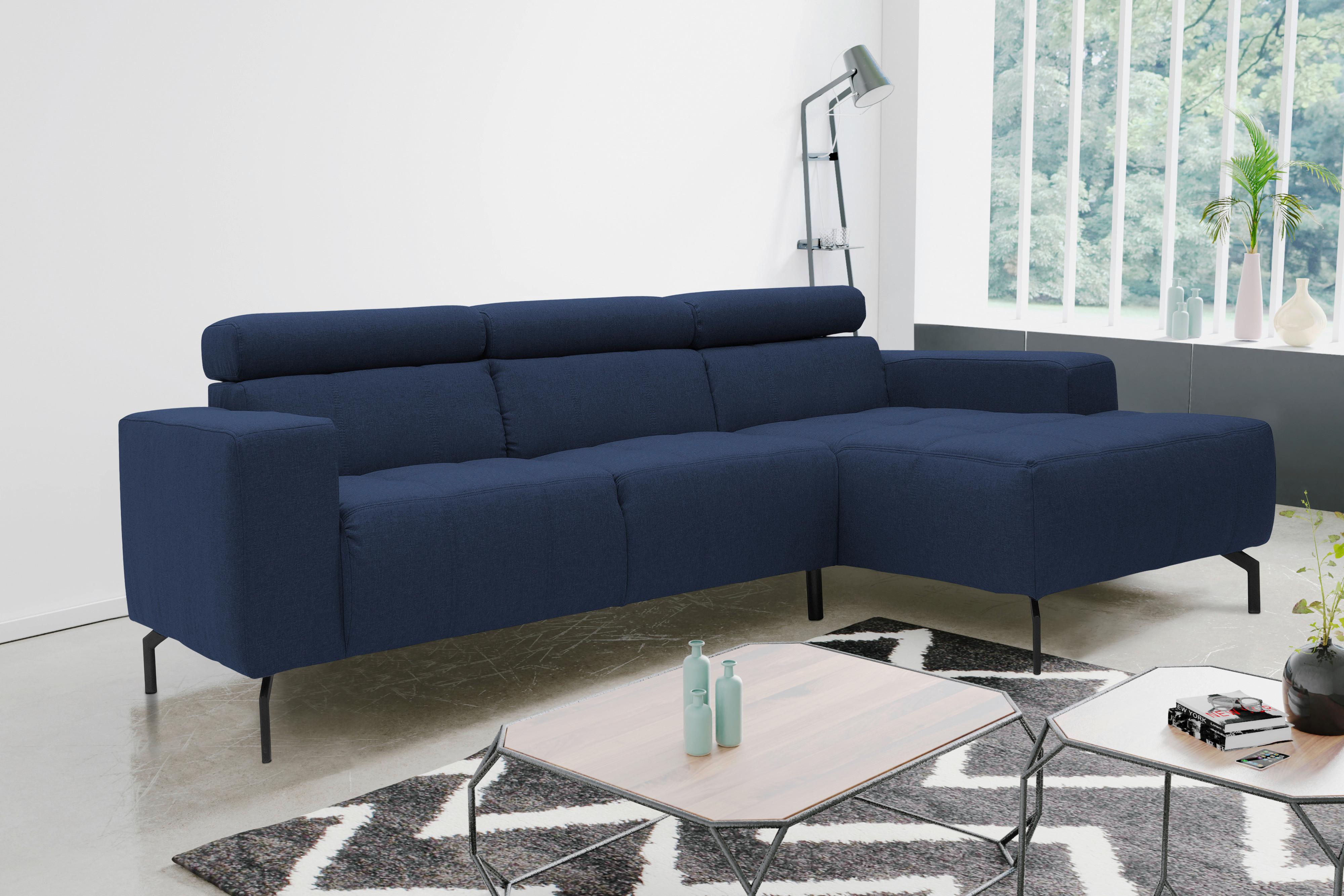 Ecksofa Cunelli Dunkelblau Webstoff - Schwarz/Dunkelblau, Design, Textil (292/175cm) - MID.YOU