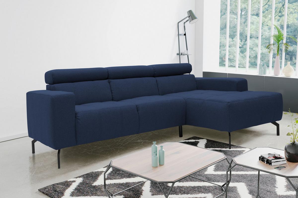 Ecksofa Cunelli Dunkelblau Webstoff - Schwarz/Dunkelblau, Design, Textil (292/175cm) - MID.YOU