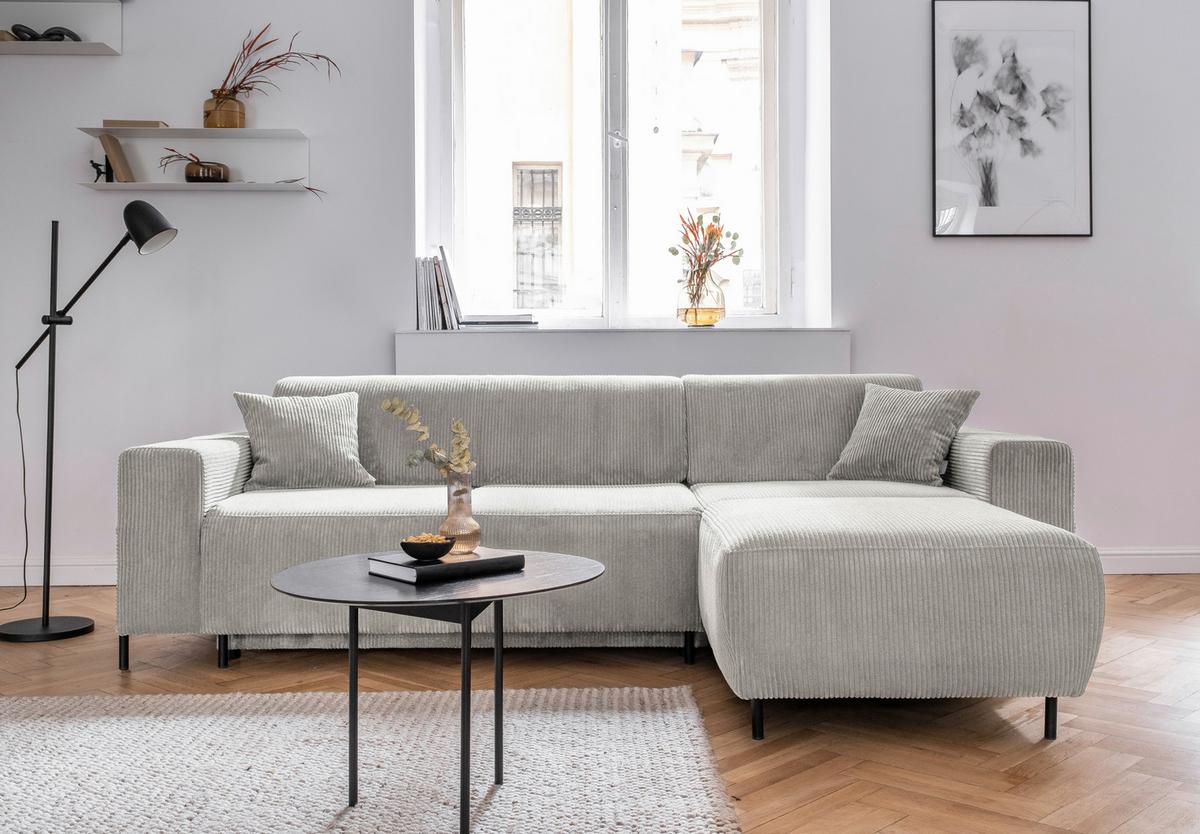 Ecksofa Cuddly Mia Beige S: 260x165 cm - Beige/Schwarz, Textil (260/165cm) - MID.YOU