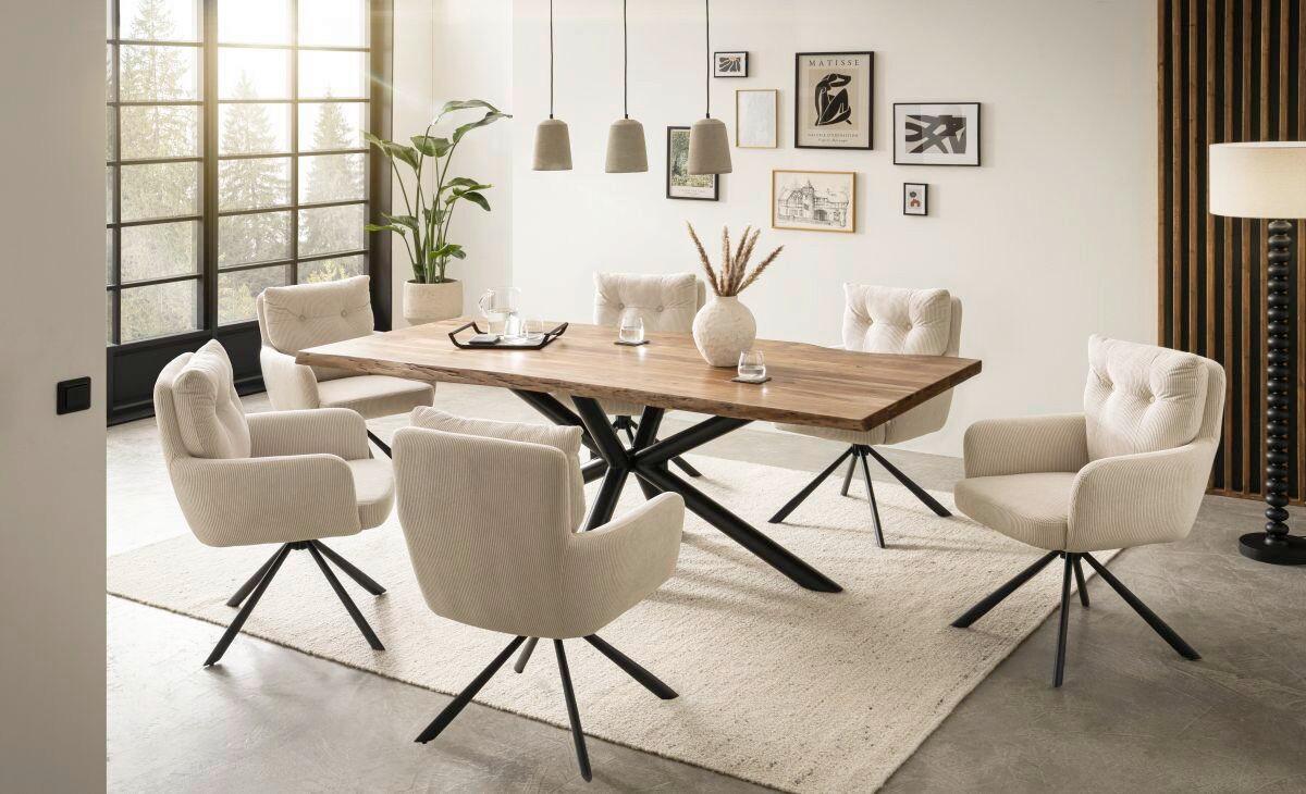 Armlehnstuhl Enja Creme Sitzfl. 180° drehbar, B: 60cm - Creme/Schwarz, KONVENTIONELL, Textil/Metall (60/95/67cm) - MID.YOU